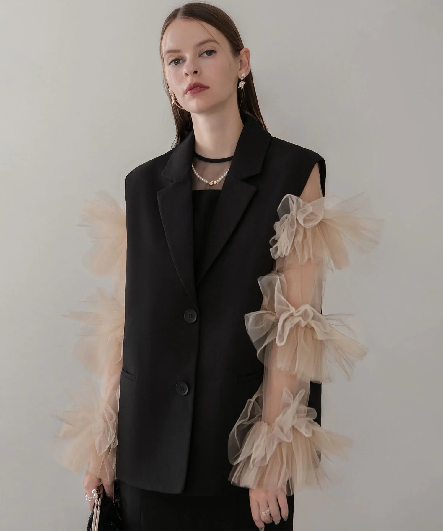 ◎新品未使用ボリュームチュールスリーブオールインワンドレス セール】【LEJA】ボリュームチュールスリーブオールインワン