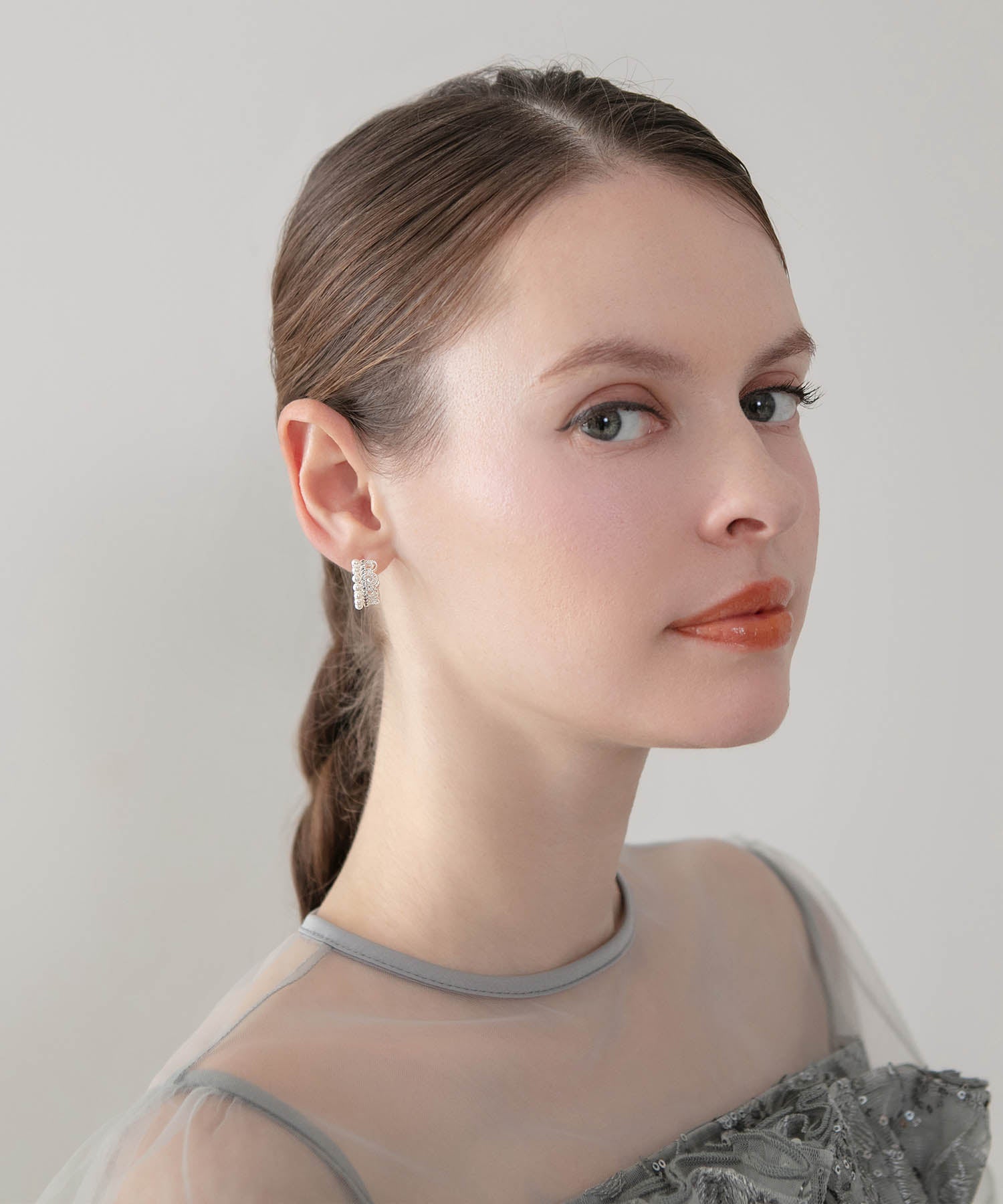 【当日発送】パールレースフープピアス