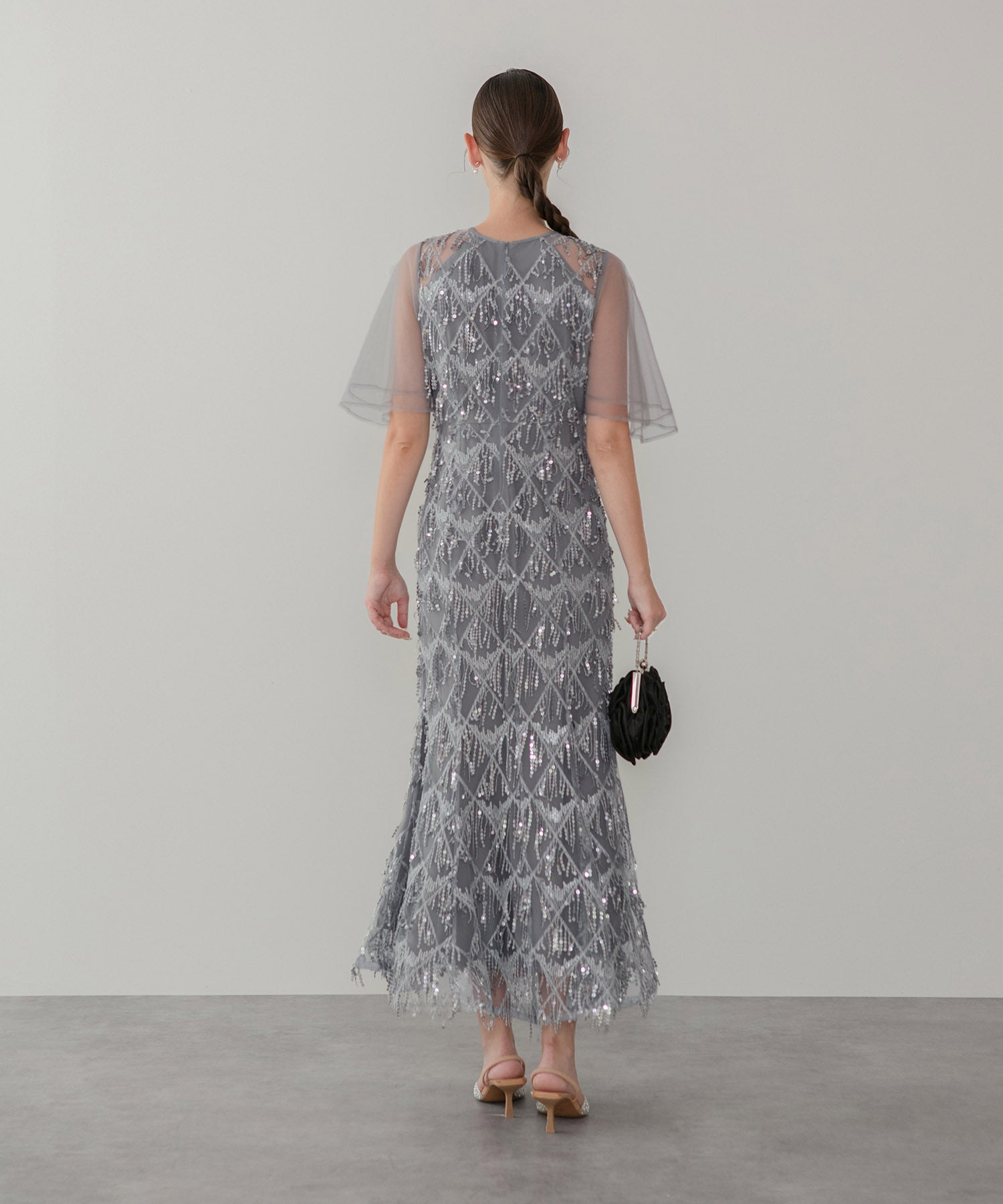 【当日発送】チュールスリーブスパンコールマーメイドワンピースドレス