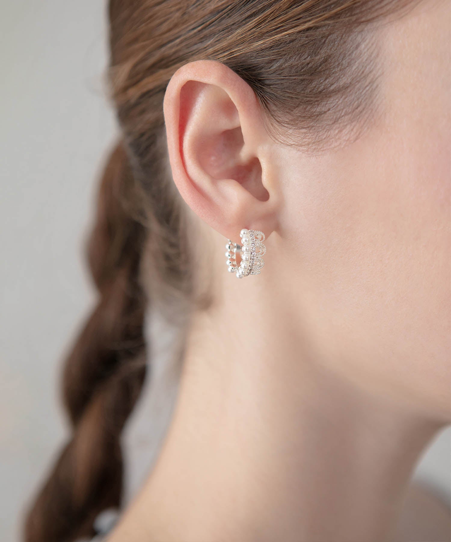 【当日発送】パールレースフープピアス