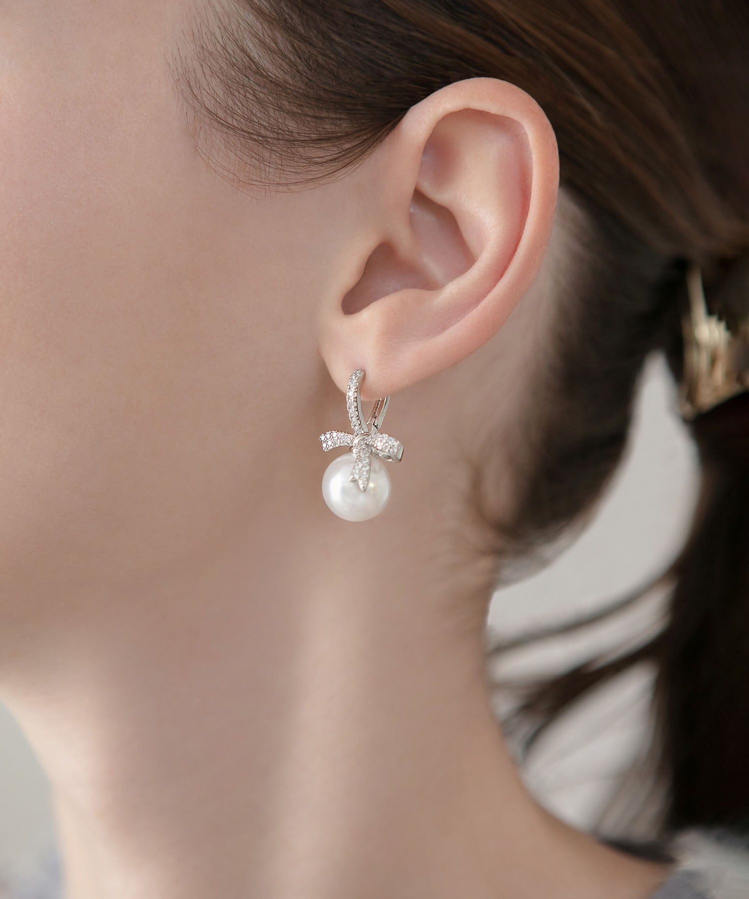 【当日発送】ビジューリボンパールピアス