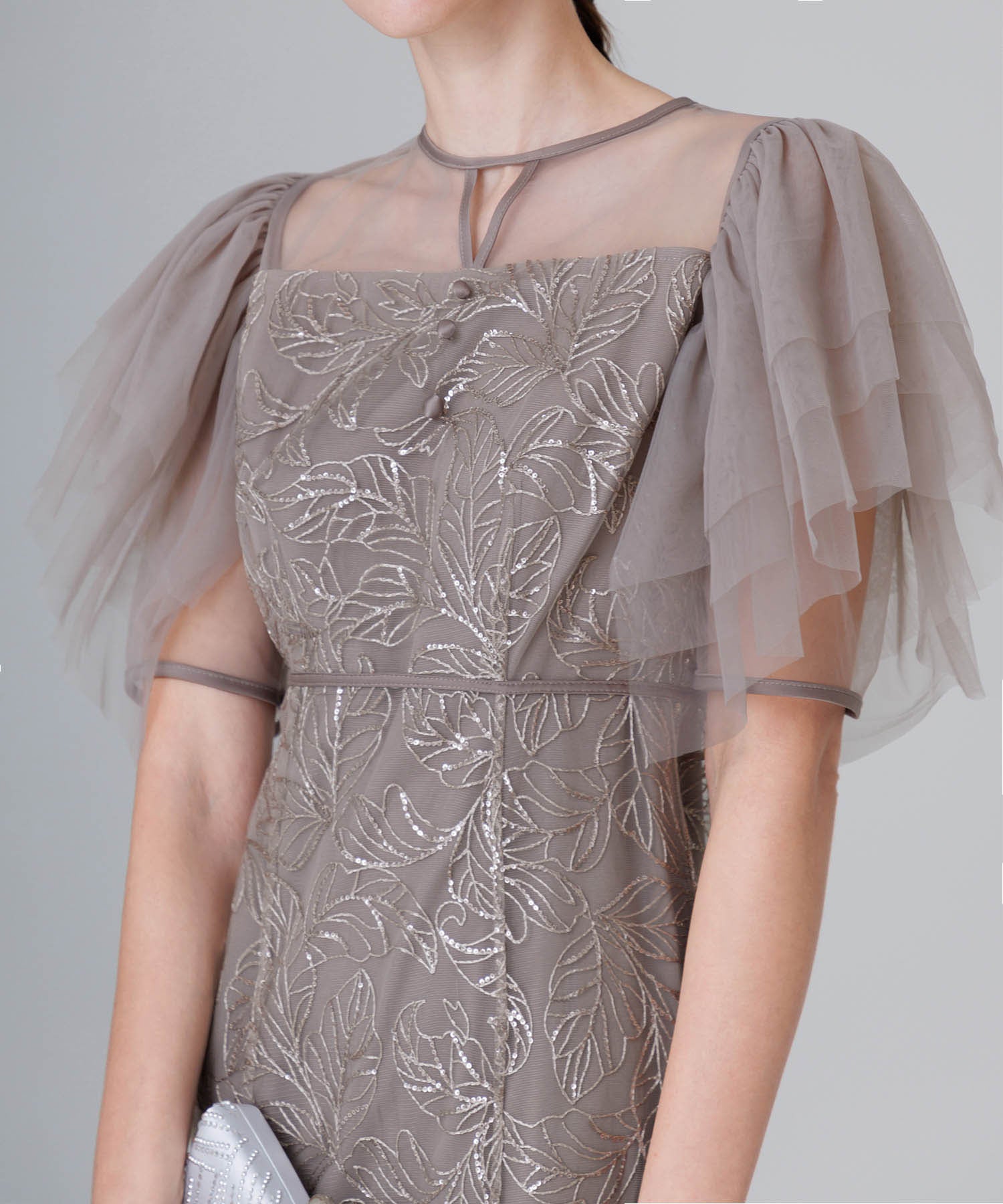 【当日発送】チュールスリーブボタニカルマーメイドワンピースドレス