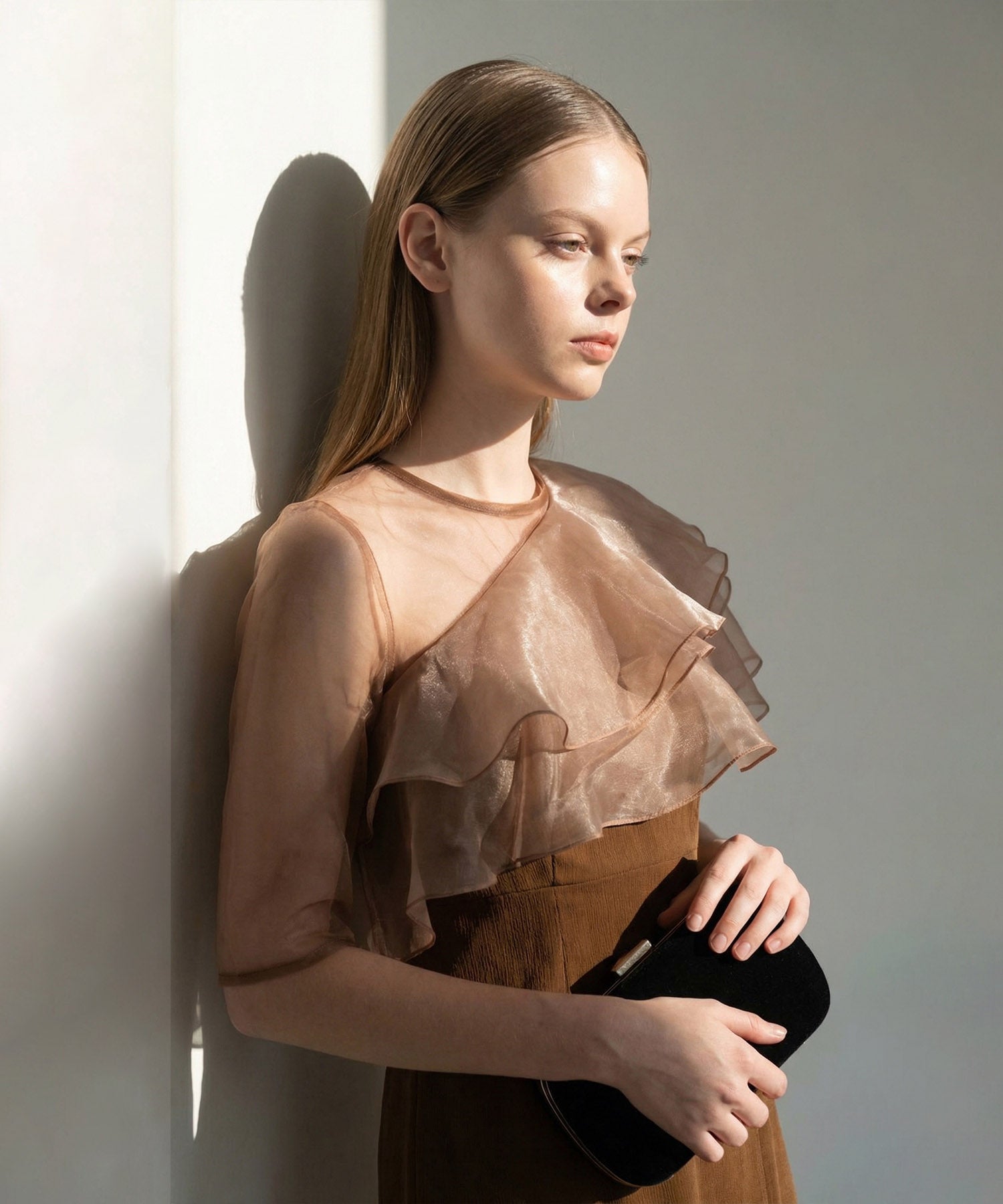 [Same-day shipping] Asymmetrical tiered frill 3-way velour dress