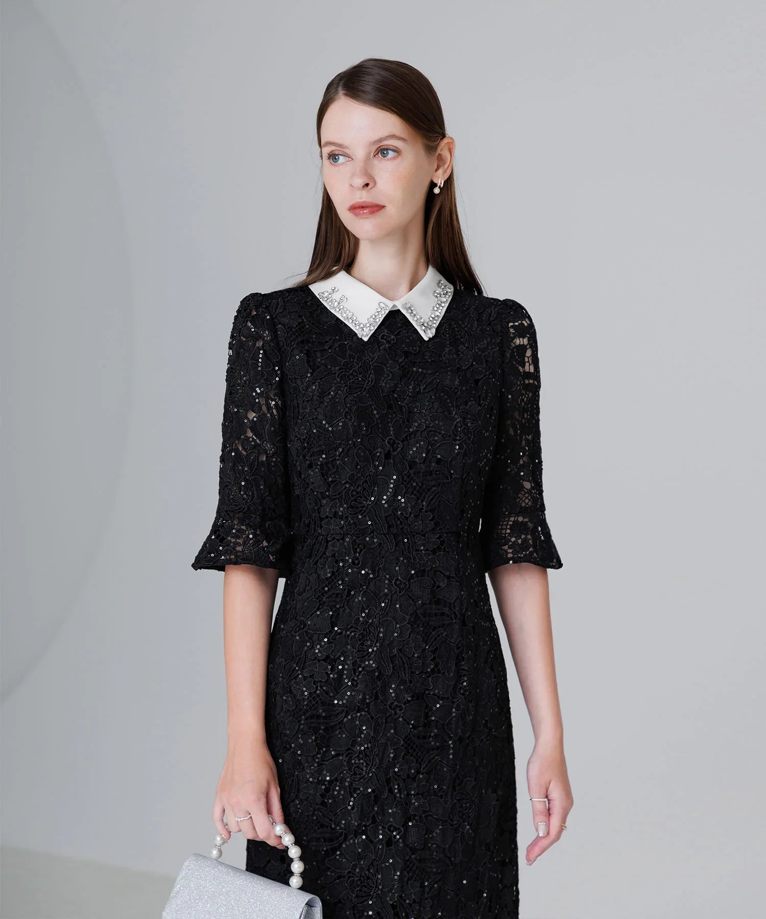 【当日発送】ビジューカラーフラワーフリルマーメイドワンピースドレス