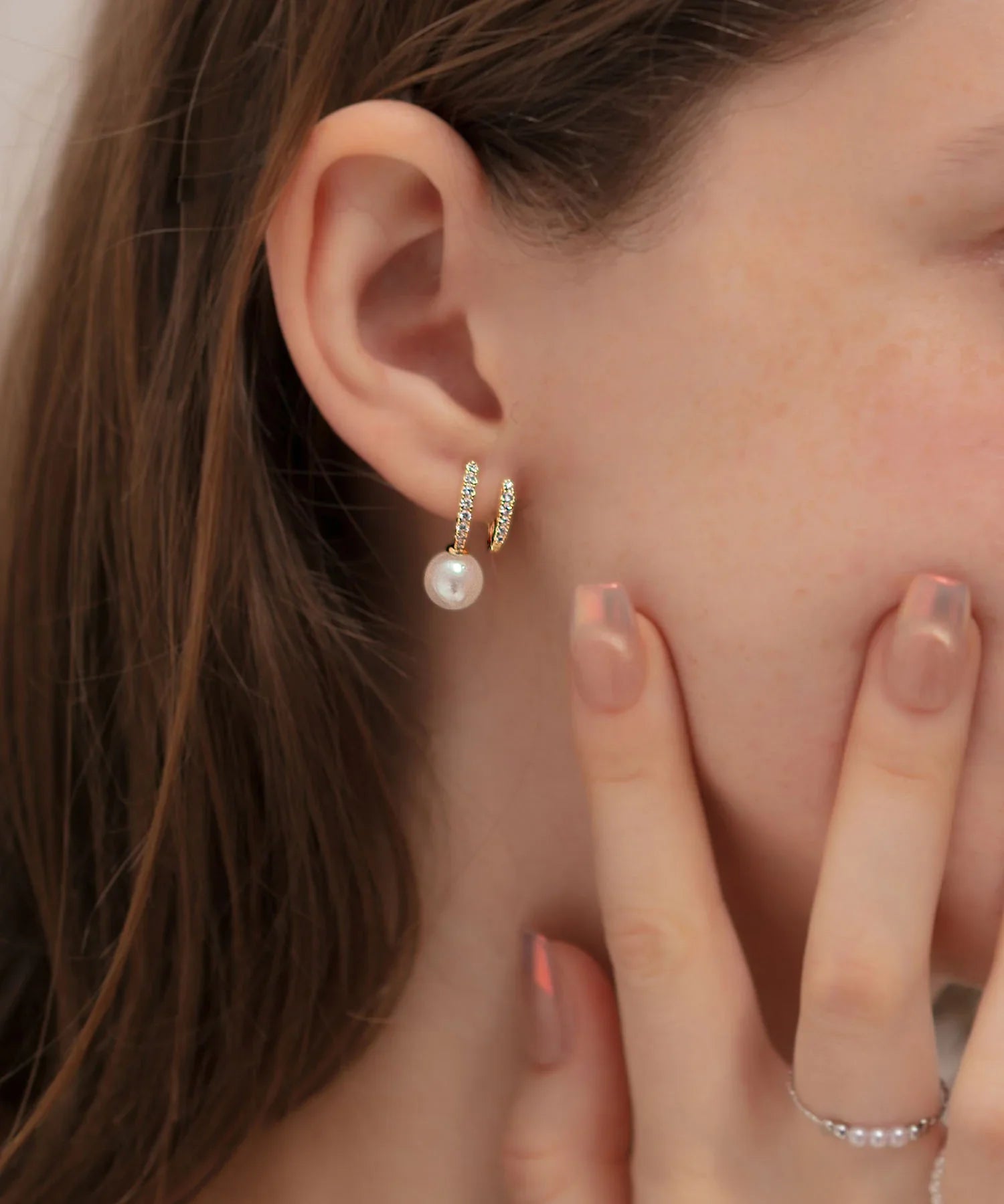 【当日発送】パールダブルフープピアス