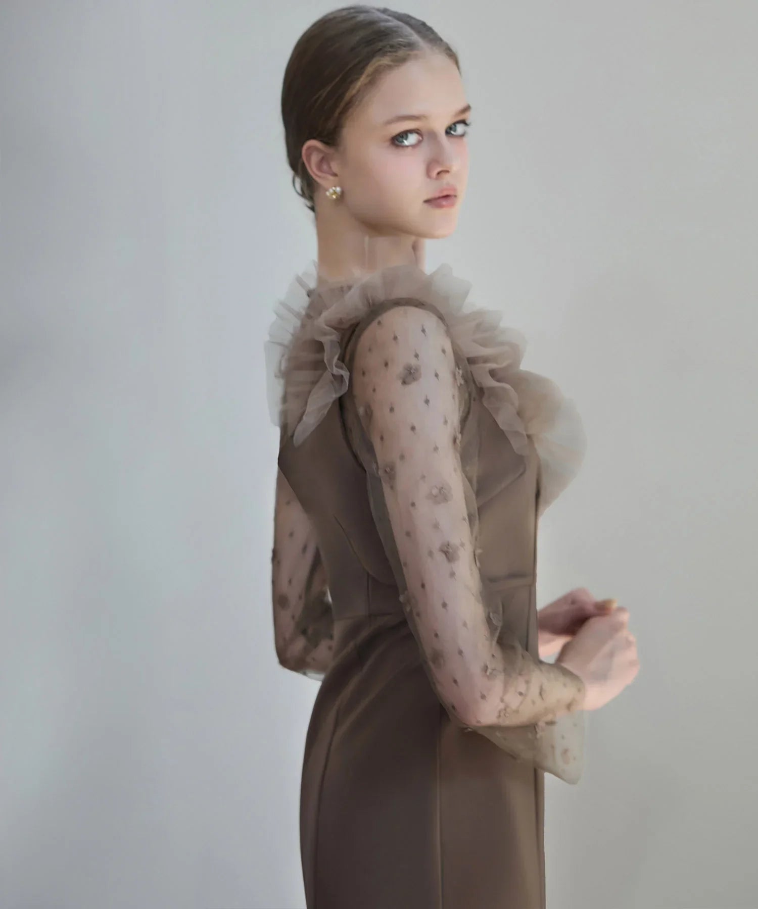 【当日発送】フラワーモチーフアシンメトリーチュールマーメイドワンピースドレス