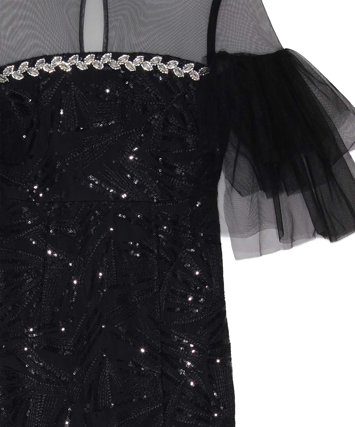 【当日発送】フロントビジュースパンコールチュールマーメイドワンピースドレス