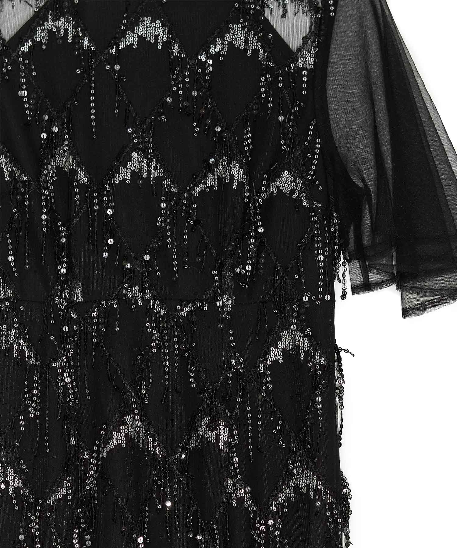 【当日発送】チュールスリーブスパンコールマーメイドワンピースドレス