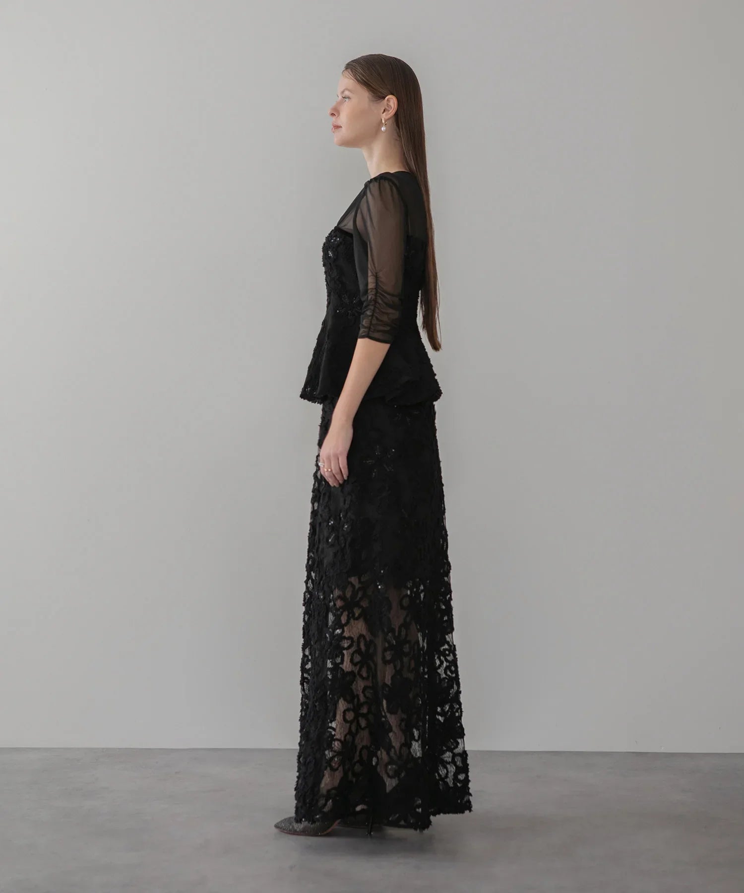 Leja ドレス　ブラック LEJA LUXE】2WAYシアーレースグローブクラシックブラックマーメイドドレス