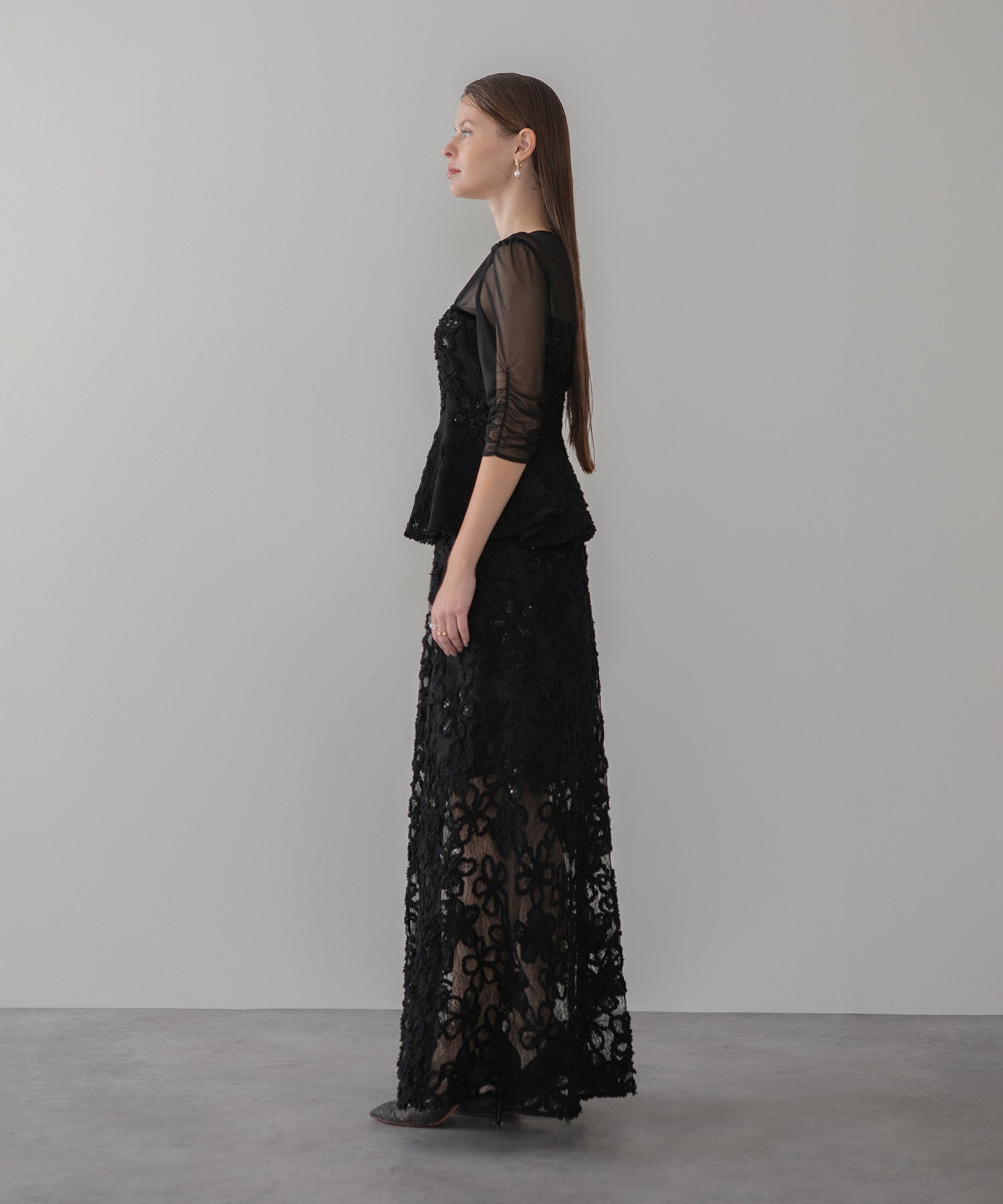 【LEJA LUXE】フラワーレースペプラムセットアップドレス