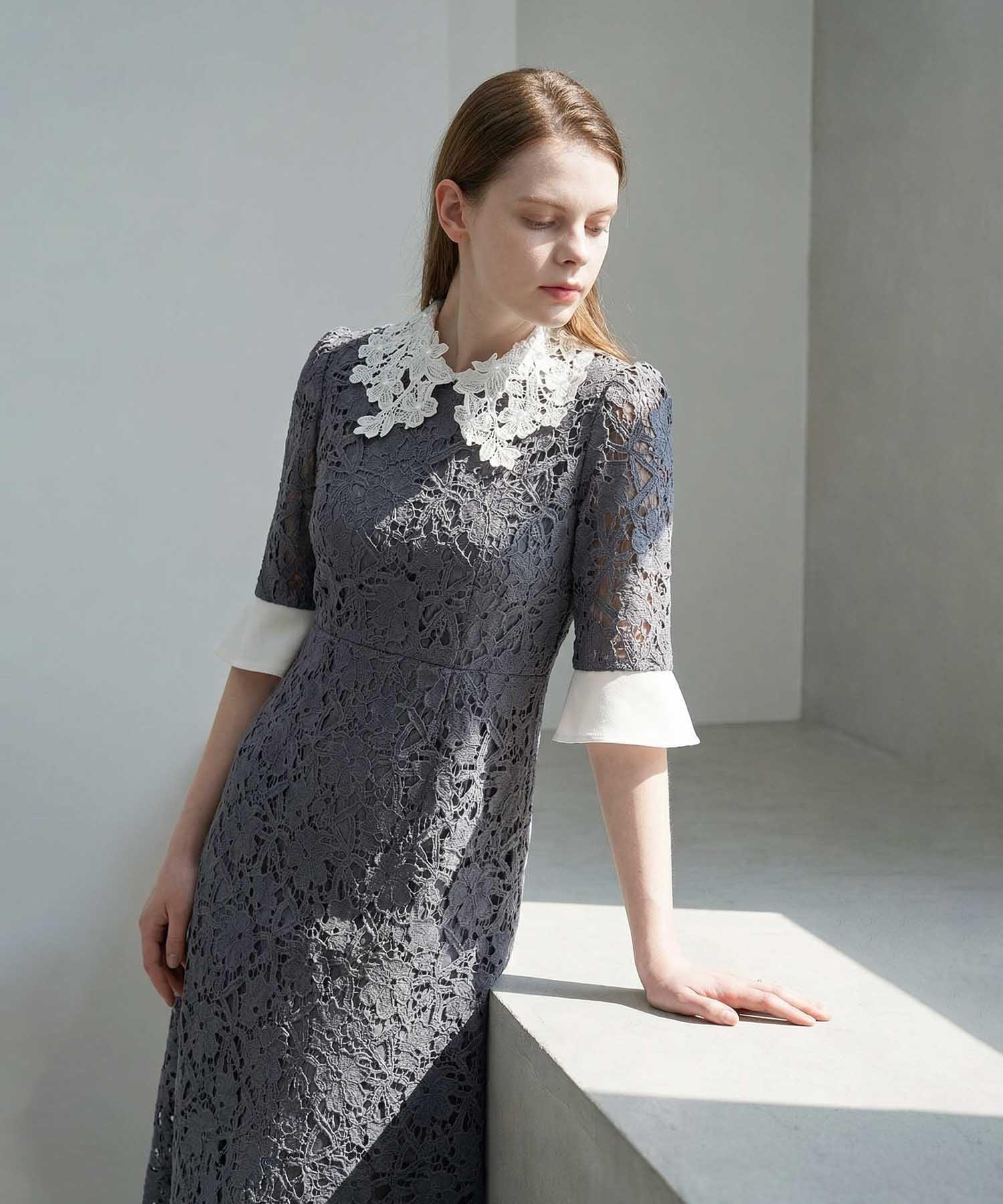 [Same-day shipping] Floral lace collar sequin A-line dress