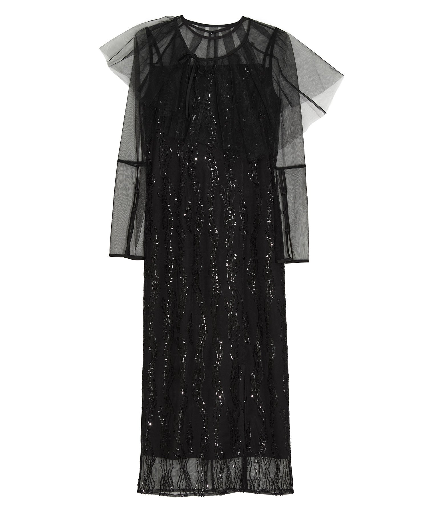 【当日発送】シアーケープスパンコールIラインワンピースドレス