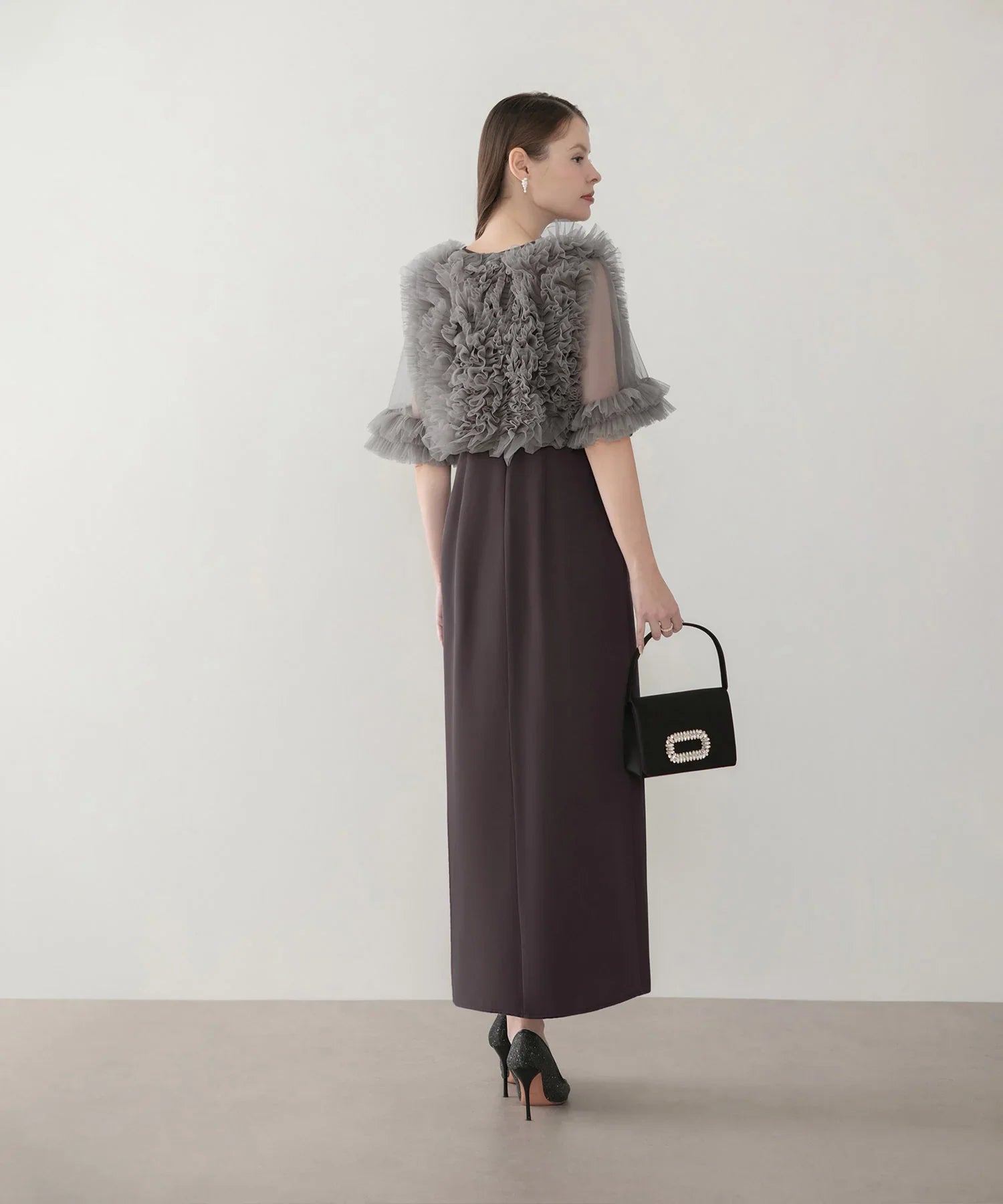 COMING SOON】チュールフリルビスチェIラインワンピースドレス