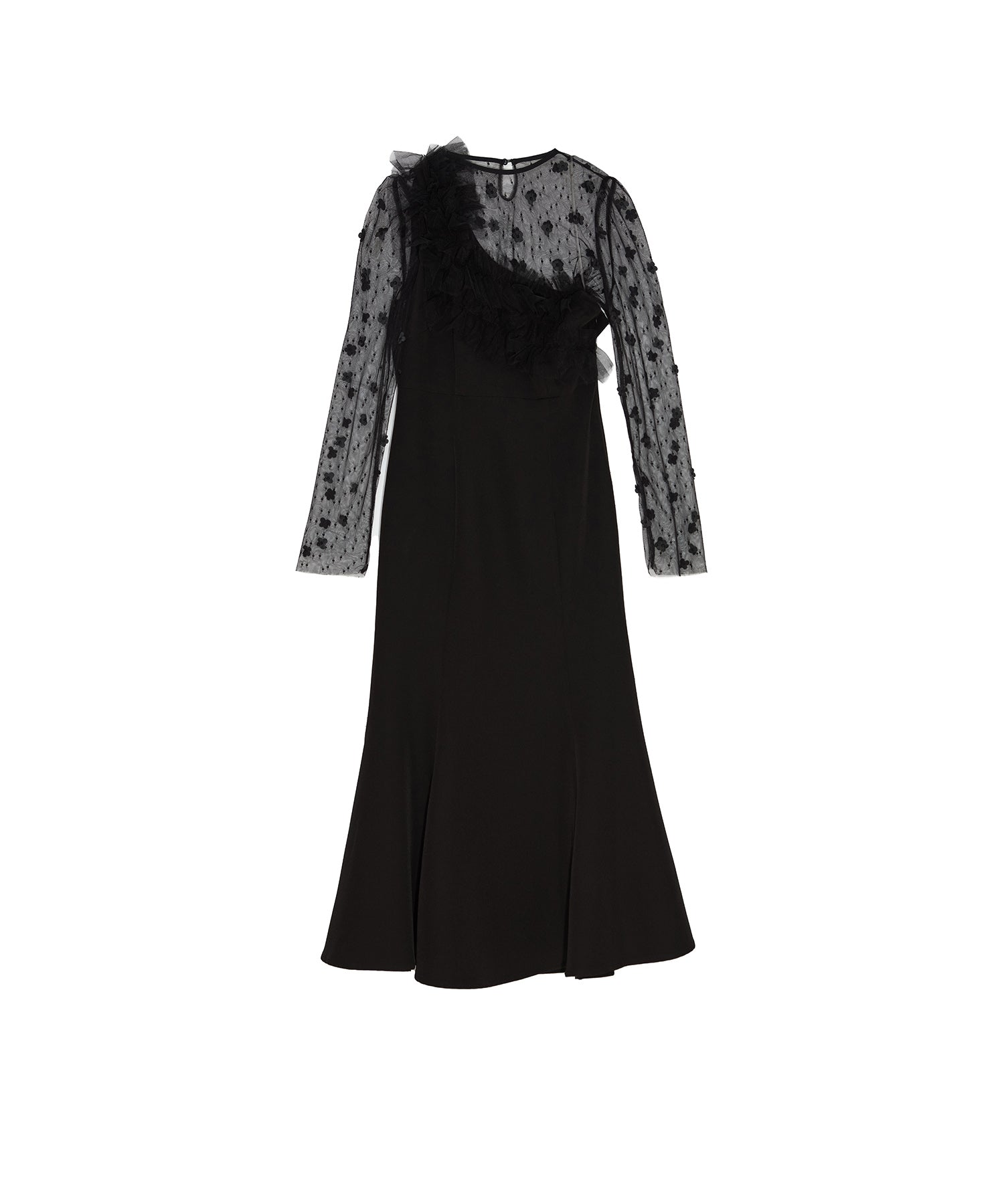 Leja フラワーモチーフアシンメトリーチュールマーメイドワンピースドレス LEJA】フラワーモチーフアシンメトリーチュールマーメイド