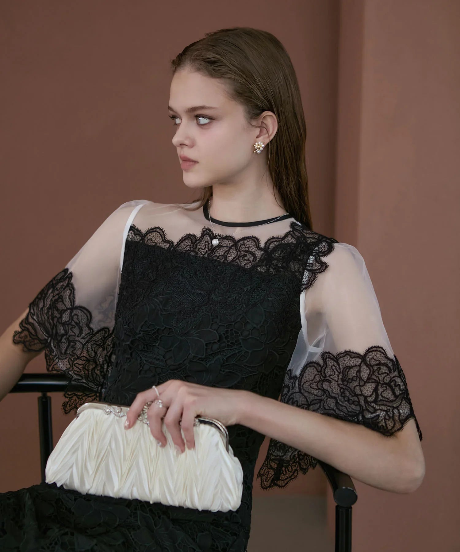 【当日発送】シアーレースフラワーIラインドレス