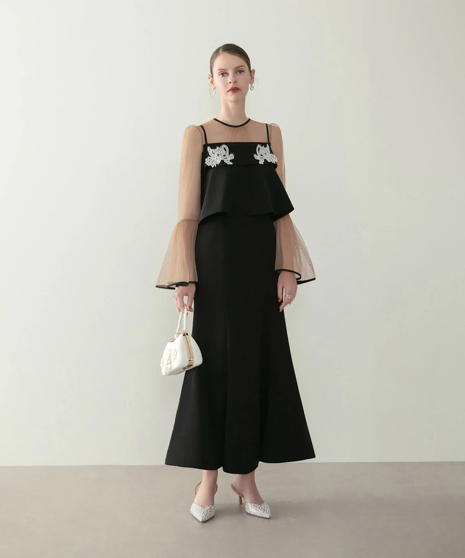 【当日発送】シアーブラウスエンブロイダリービスチェマーメイドワンピースドレス