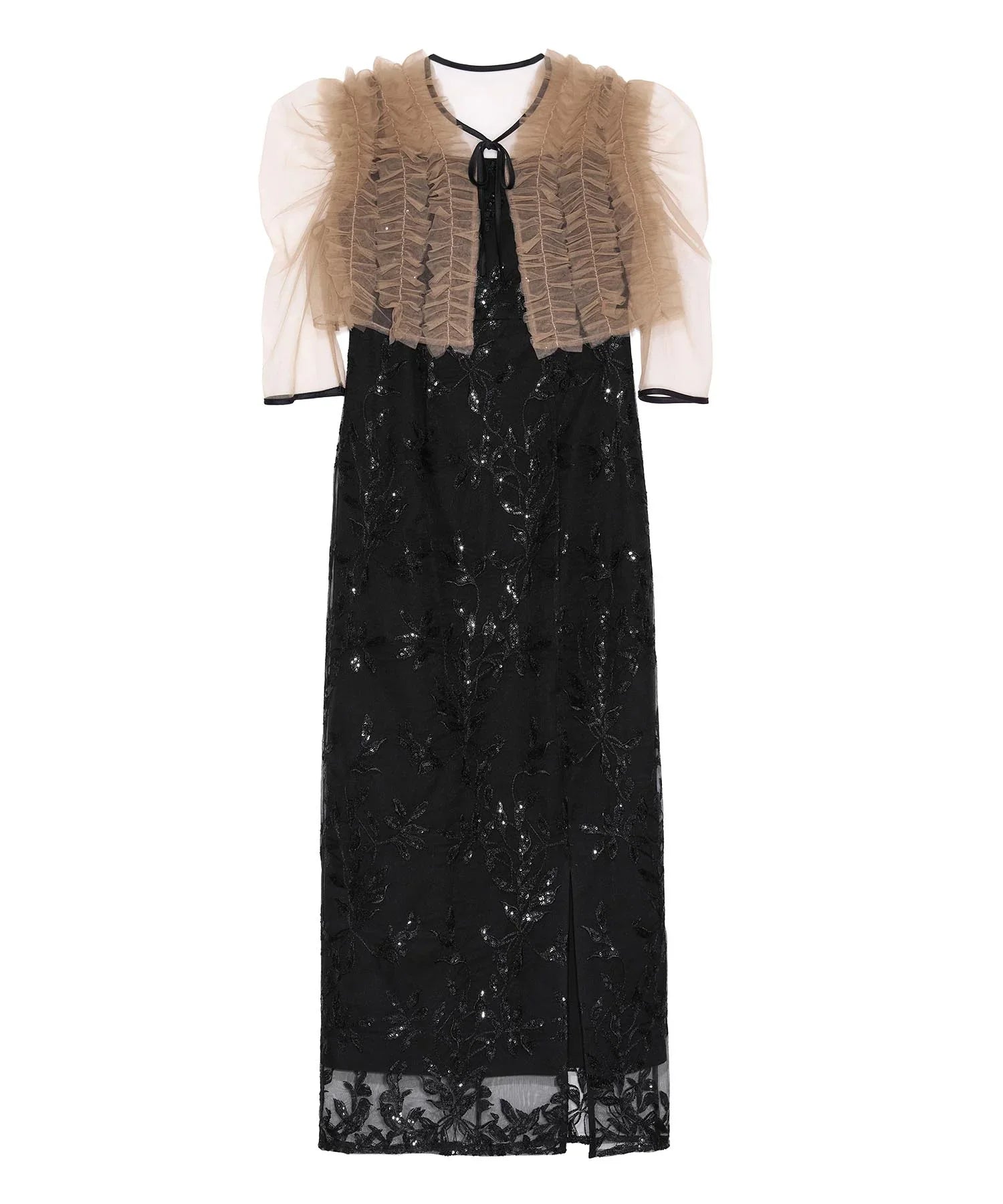 【一部当日発送】チュールフリルボレロフラワースパンコールＩラインワンピースドレス