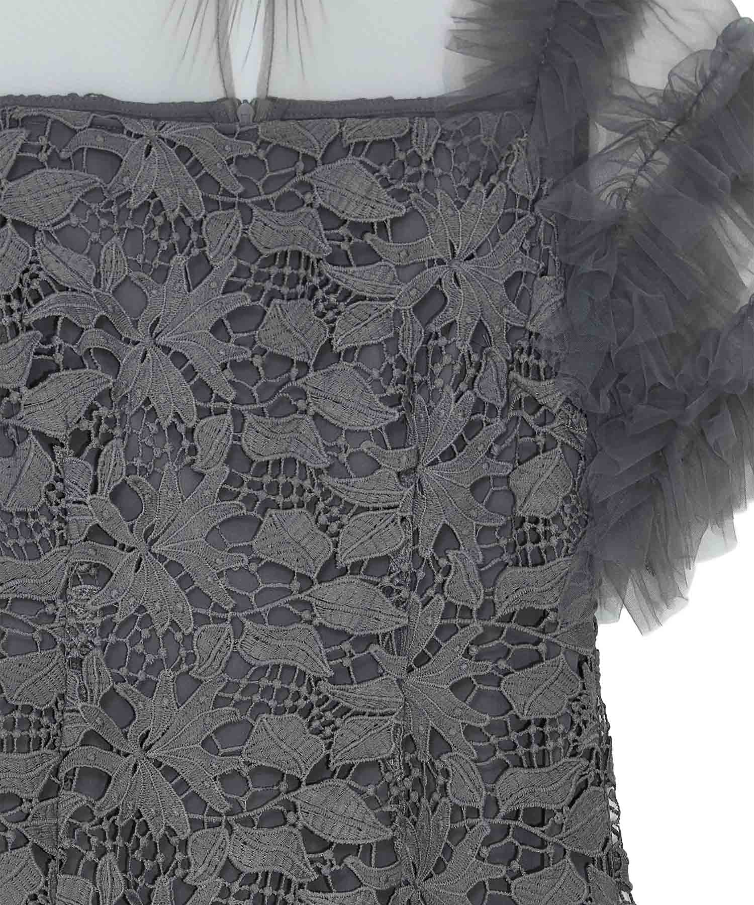 一部当日発送】アシンメトリーチュールスリーブレースフリルヘムI