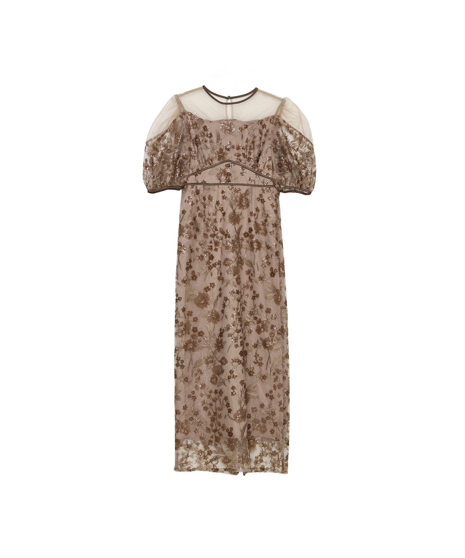 フラワーディテールパフスリーブIラインワンピースドレス結婚式パーティー成人式 レジャ Leja フラワーディテールパフスリーブIラインワンピース