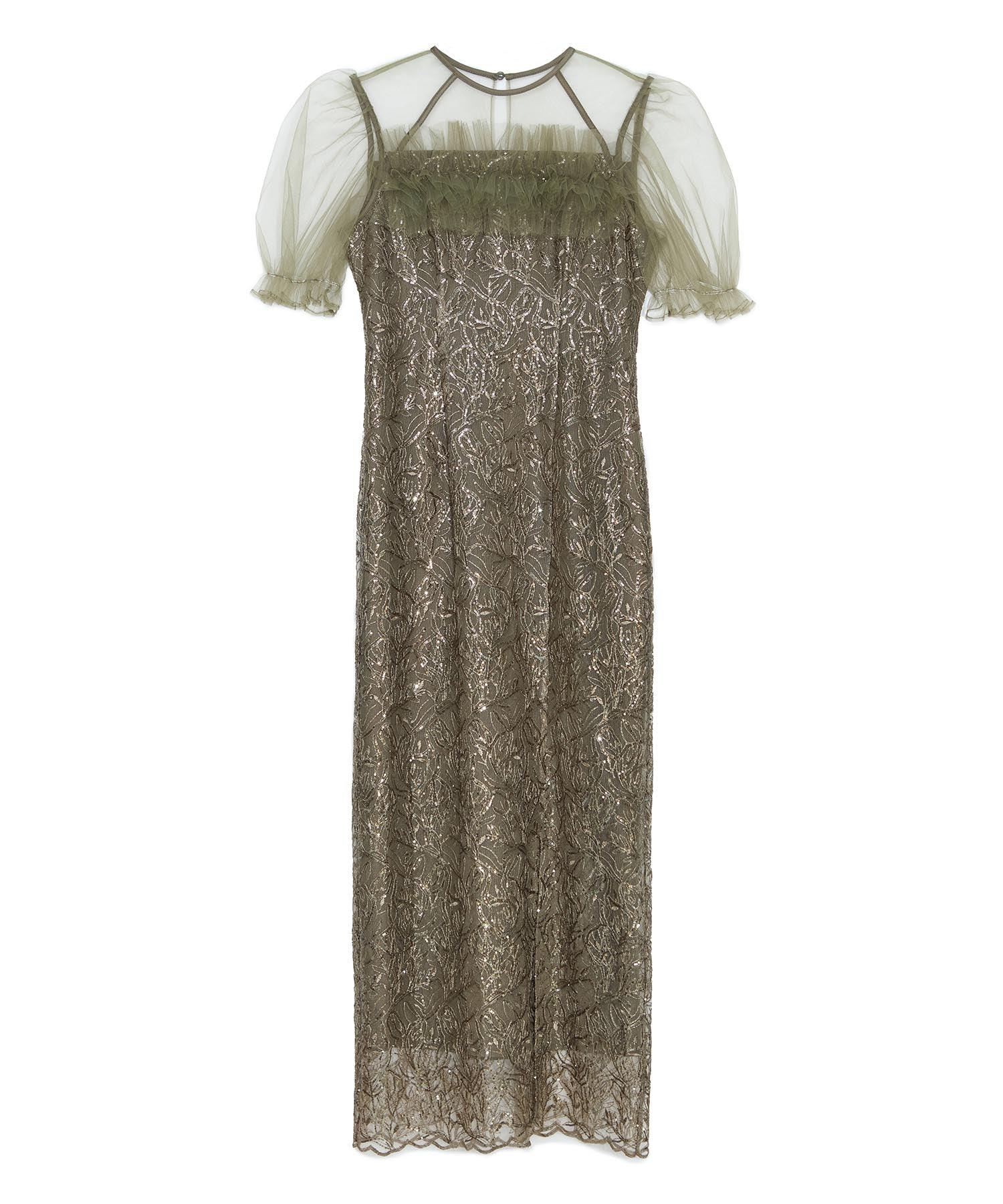 【当日発送】チュールフラワースパンコールIラインワンピースドレス