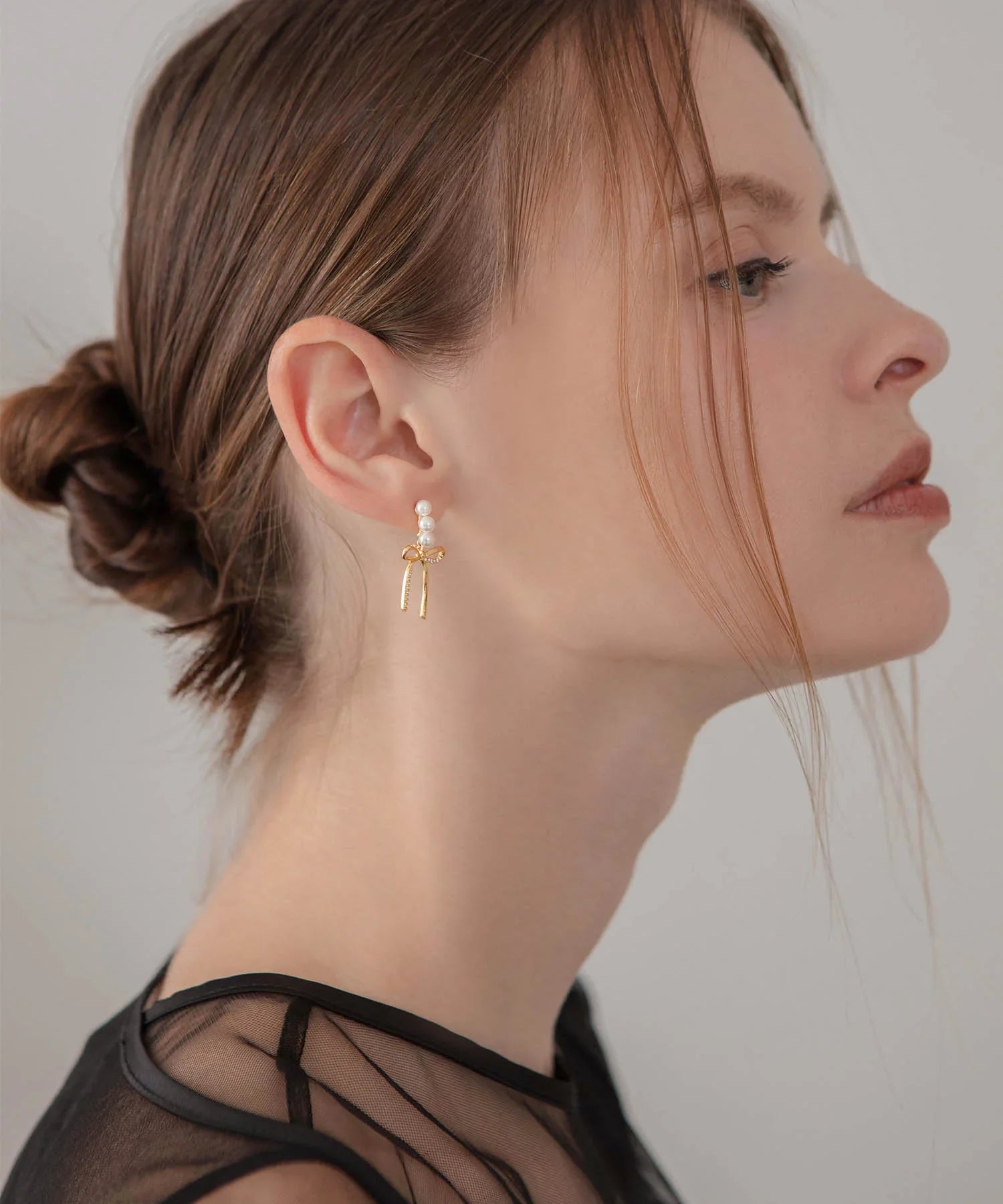 当日発送】ドロップパールリボンピアス