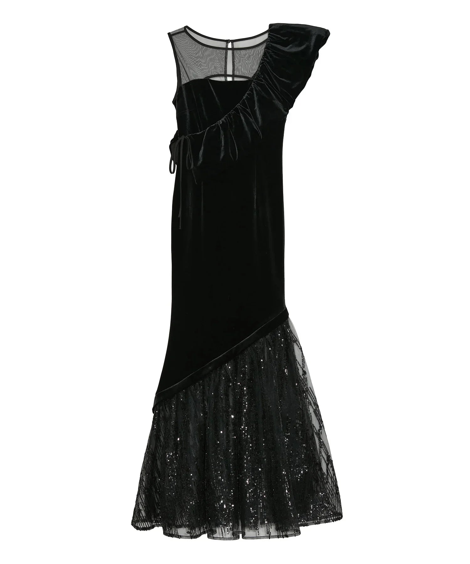 【LEJA LUXE】2WAYアシンメトリーフリルベロアマーメイドドレス