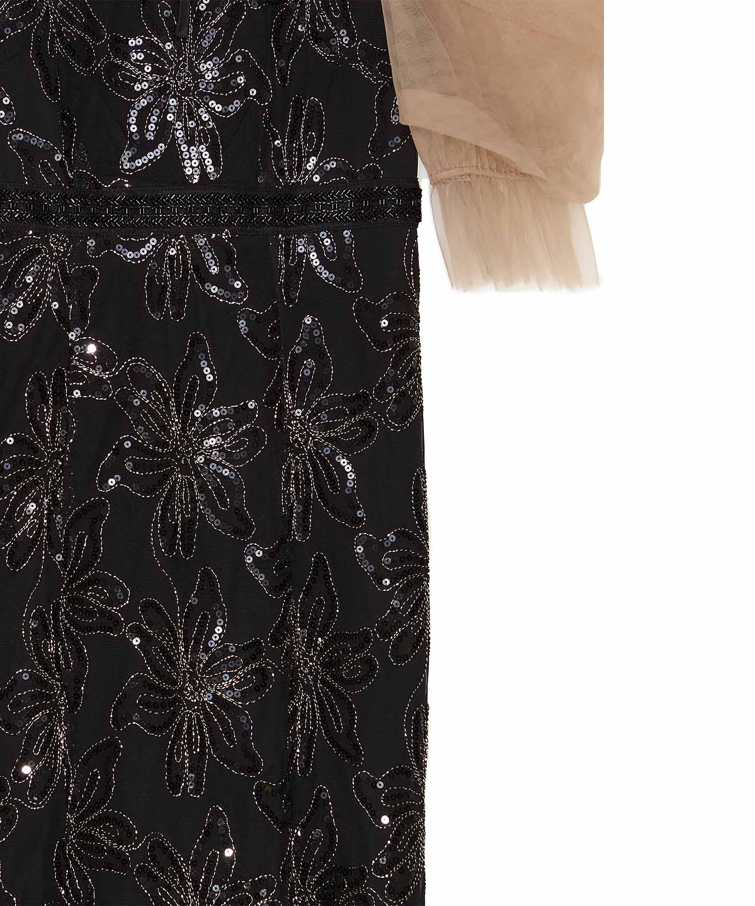 当日発送】スパンコールフラワーリボンチュールワンピース結婚式