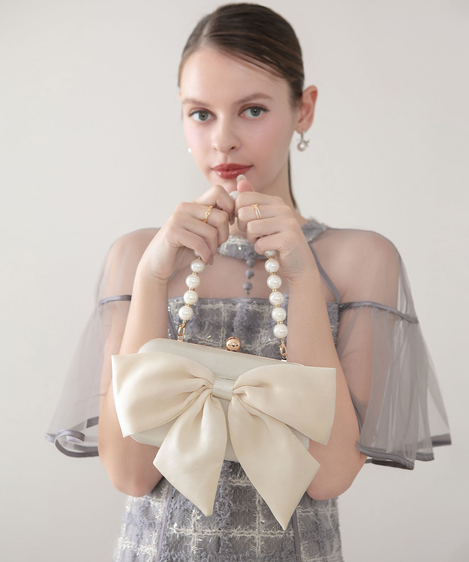 【当日発送】2WAYビッグリボンパールハンドルバッグ