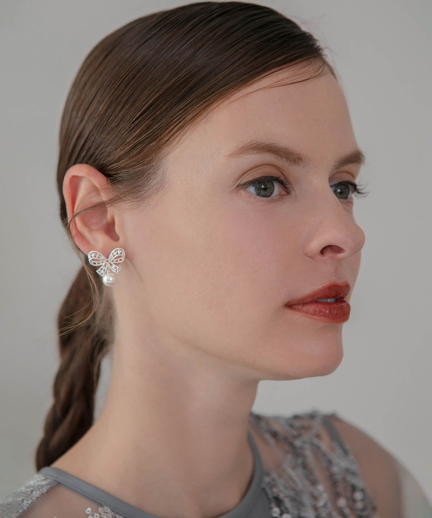 【当日発送】ビジューリボンパールピアス