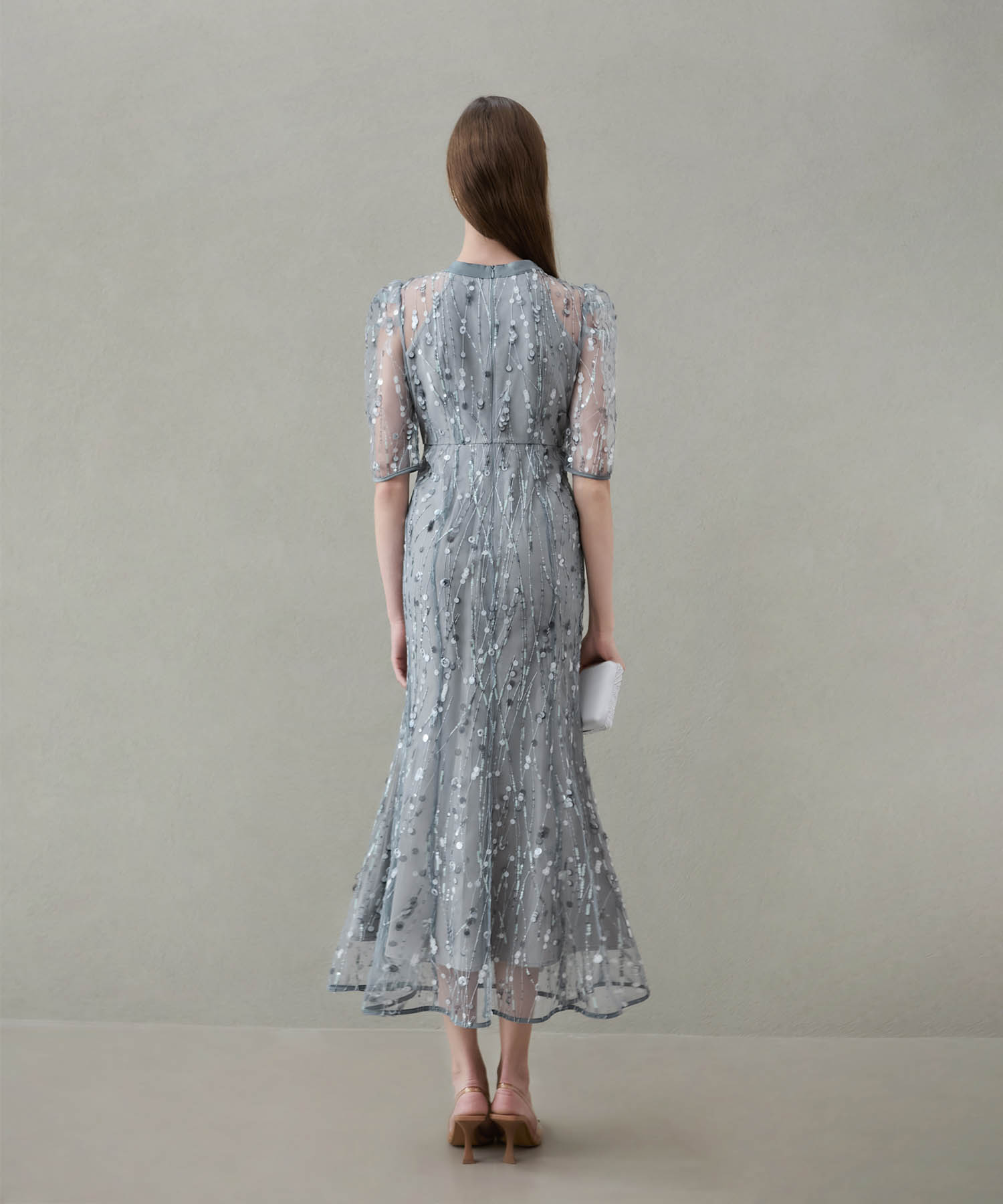 当日発送】スパンコールチュールオープンマーメイドワンピース結婚式ドレス