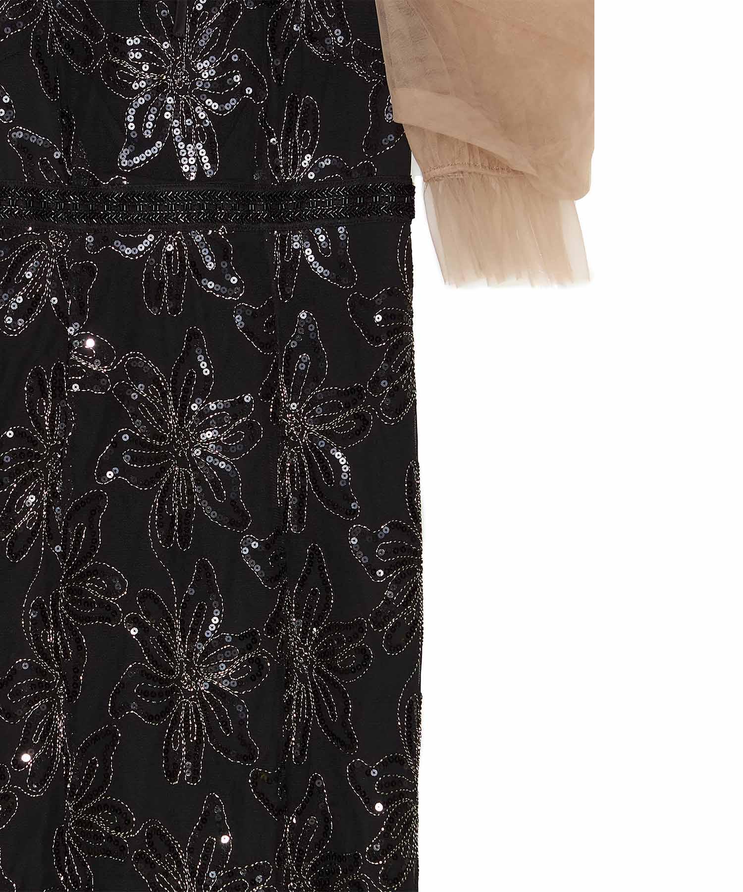 当日発送】スパンコールフラワーリボンチュールワンピース結婚式ドレス