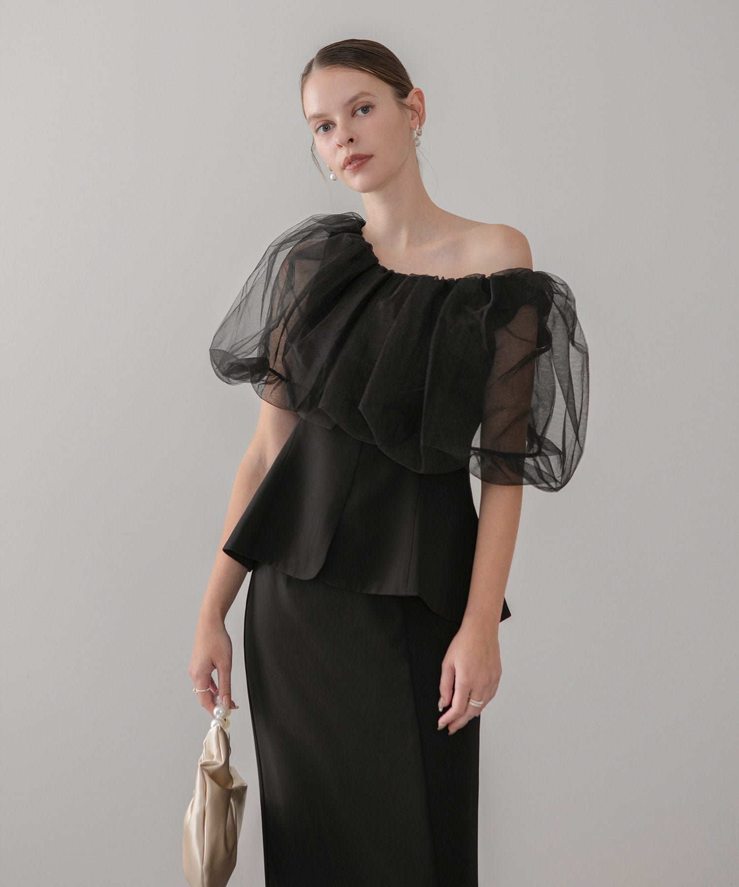 【当日発送】シアーチュールオフショルセットアップドレス