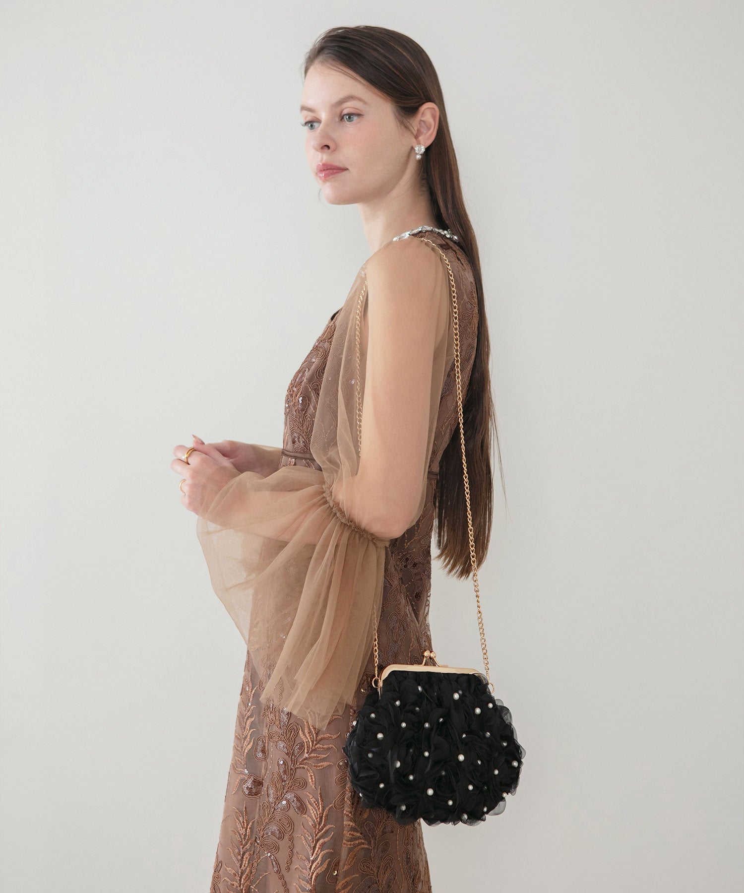 【当日発送】3WAYチュールフラワーパールリボンハンドルバッグ