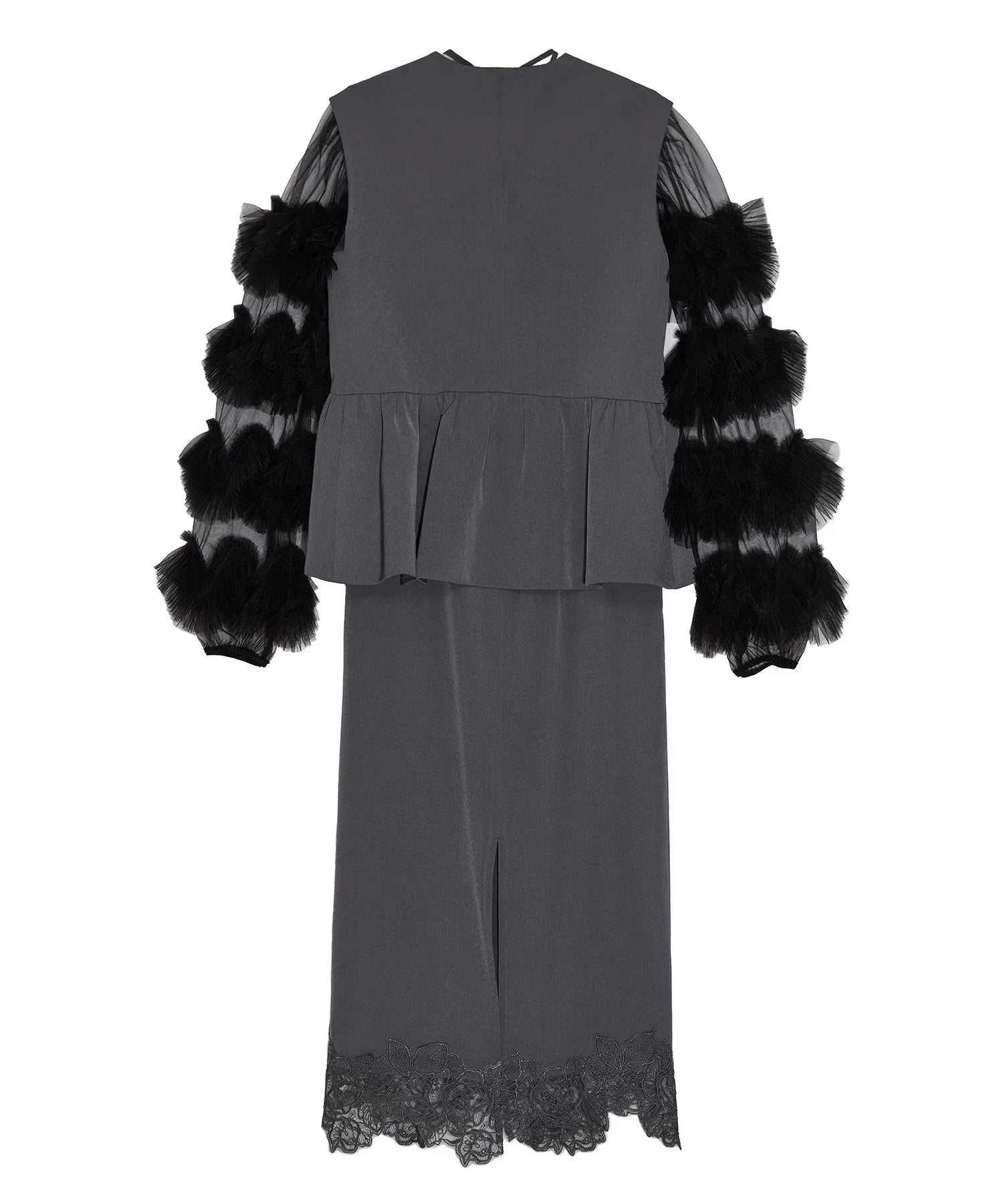 【当日発送】チュールフリルスリーブベストセットワンピースドレス