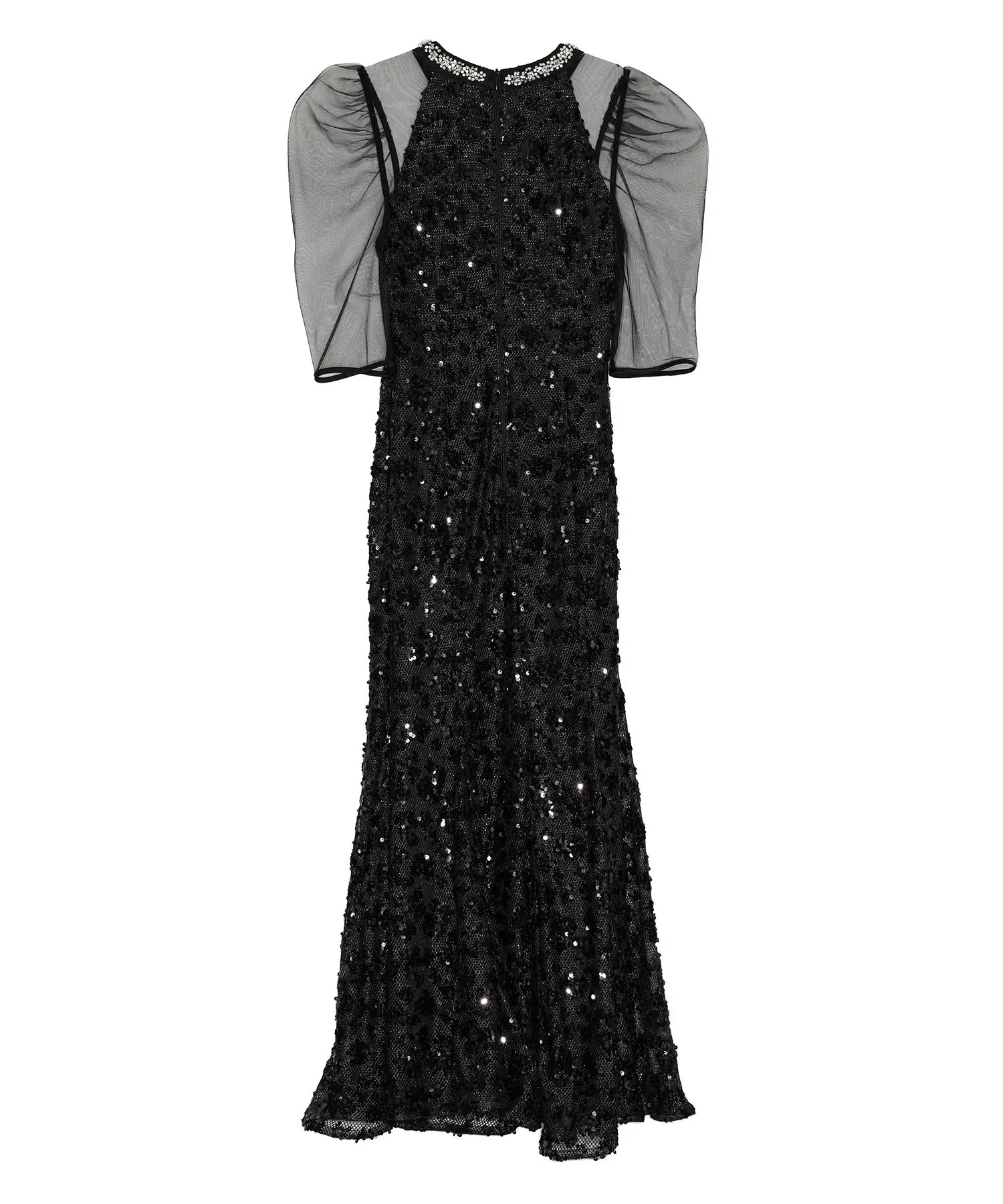 予約販売】ビジューネックスパンコールシアーマーメイドワンピースドレス