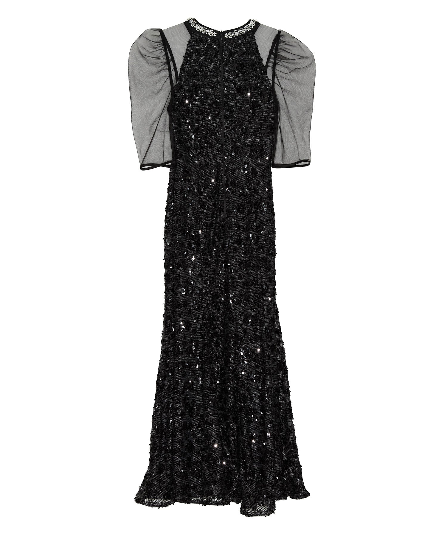 【SOLD OUT】ビジューネックスパンコールシアーマーメイドワンピースドレス