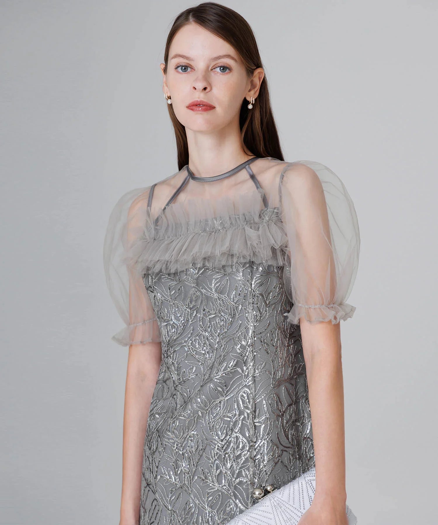 チュールフラワースパンコールIラインワンピースドレス結婚式二次会デートパーティー 当日発送】チュールフラワースパンコールIラインワンピース結婚式ドレス