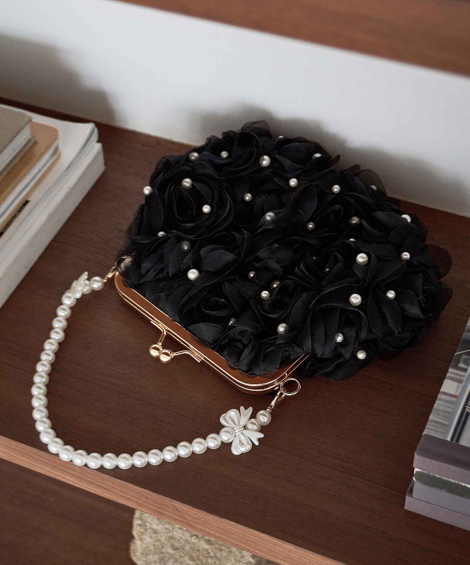 【当日発送】3WAYチュールフラワーパールリボンハンドルバッグ