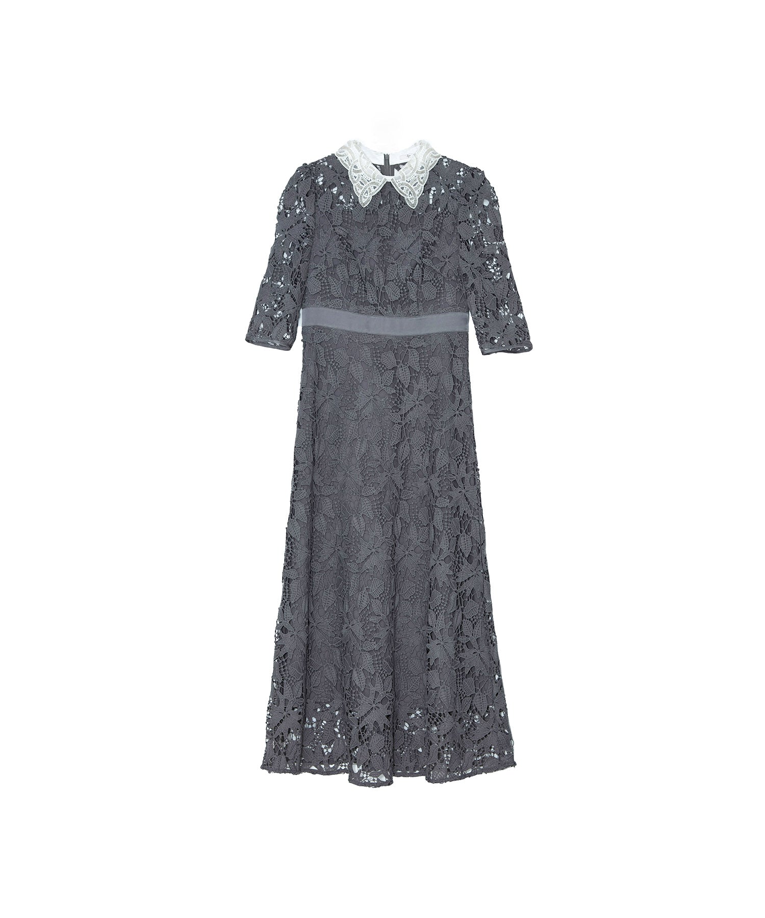 LEJA 花柄レース Aラインフレアワンピース グレー/Mサイズ LEJA 花柄レース Aラインフレアワンピース グレー/Mサイズ LEJA