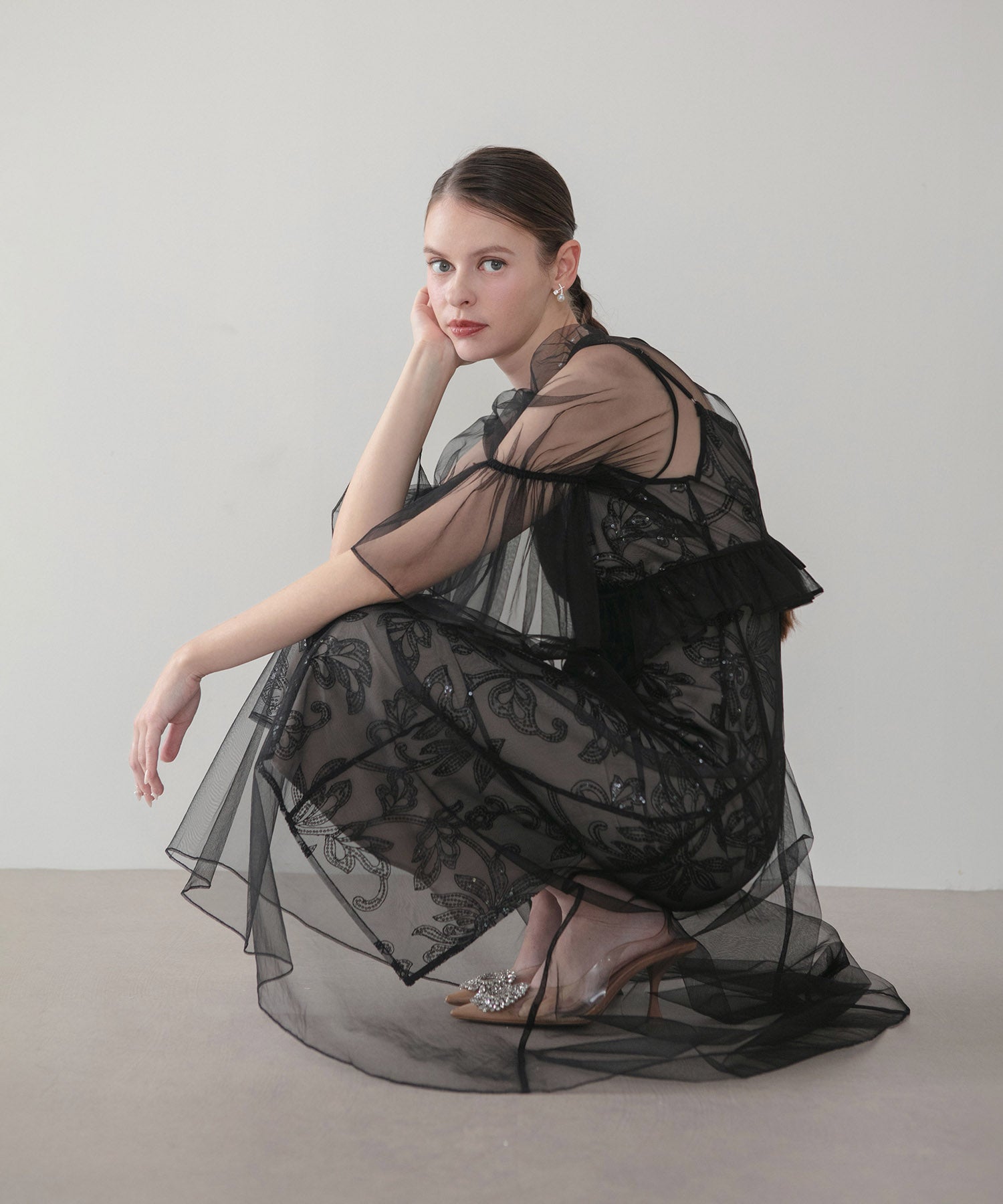 【COMING SOON】フラワースパンコールチュールシアーワンピースキャミワンピースドレス