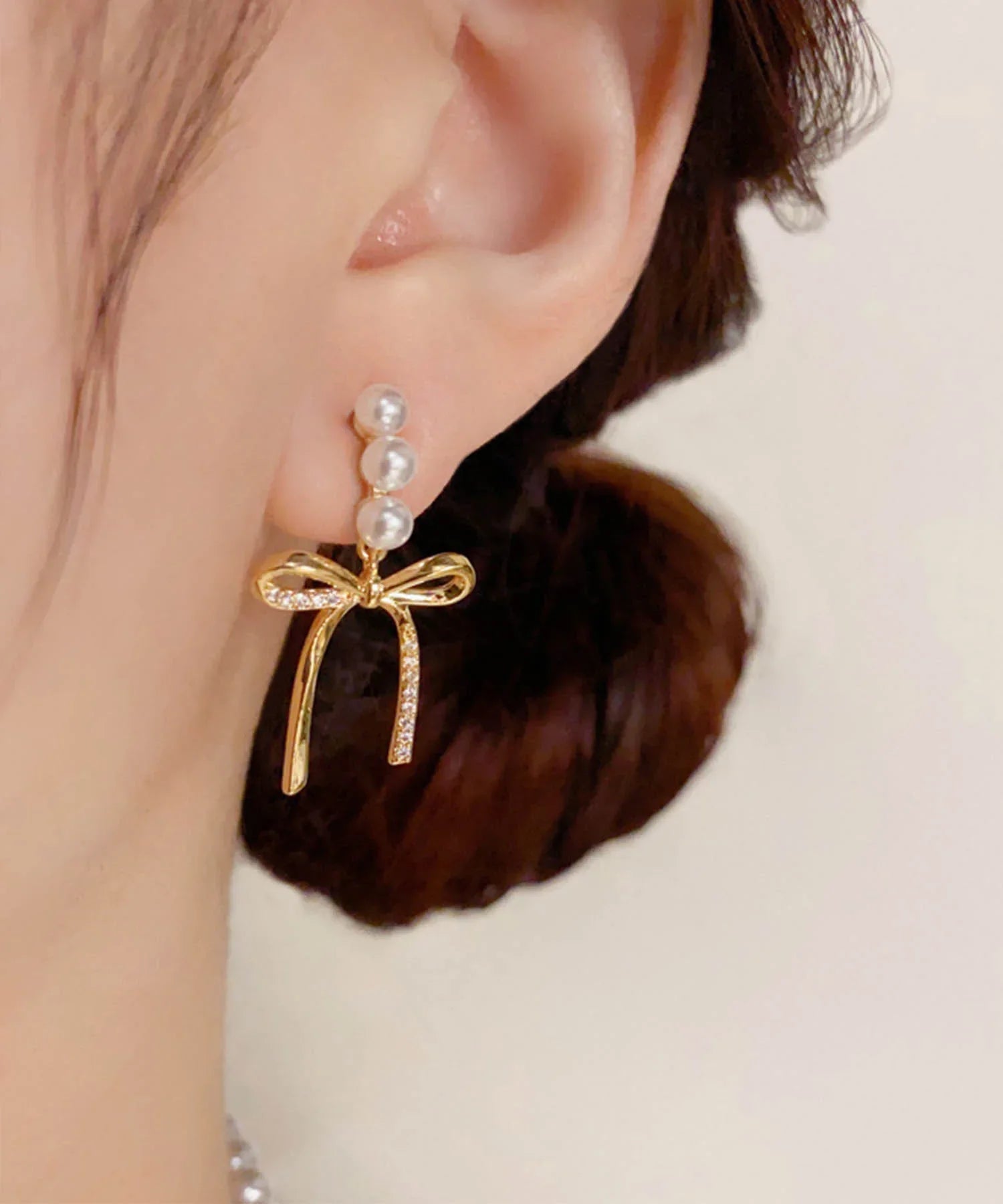 【当日発送】ドロップパールリボンピアス