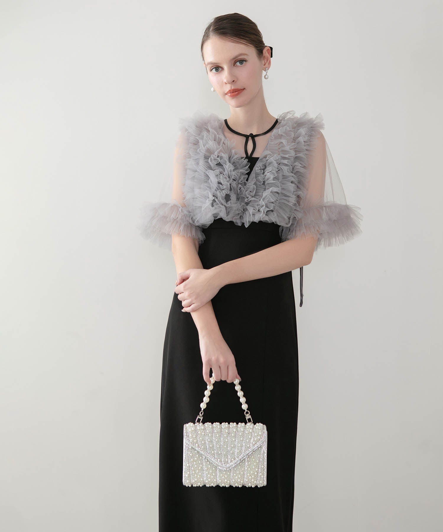 【当日発送】3WAYオールパールビジュー ストライプデザインバッグ