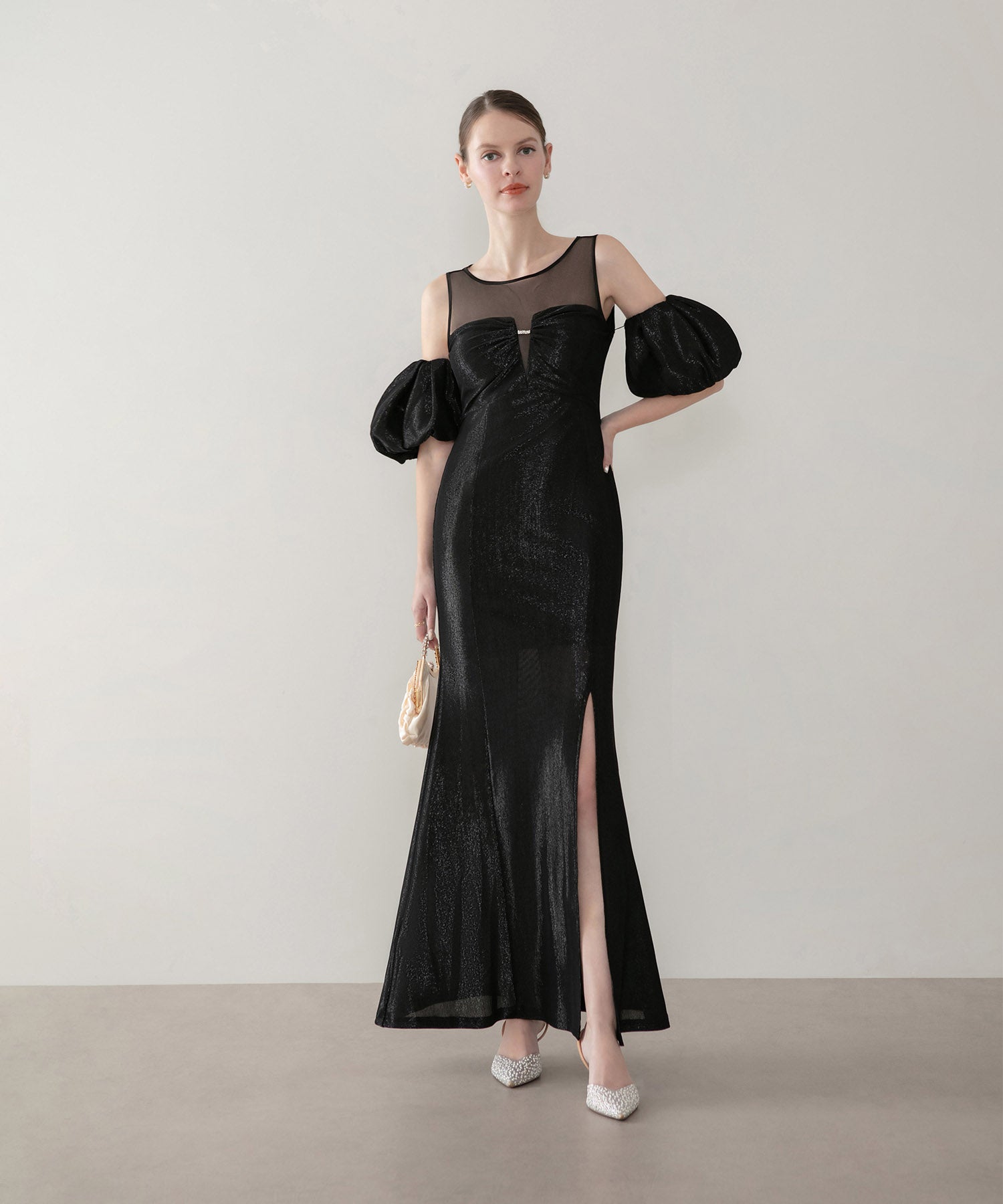 【LEJA LUXE】ラメシャイニーシアーデコルテマーメイドドレス