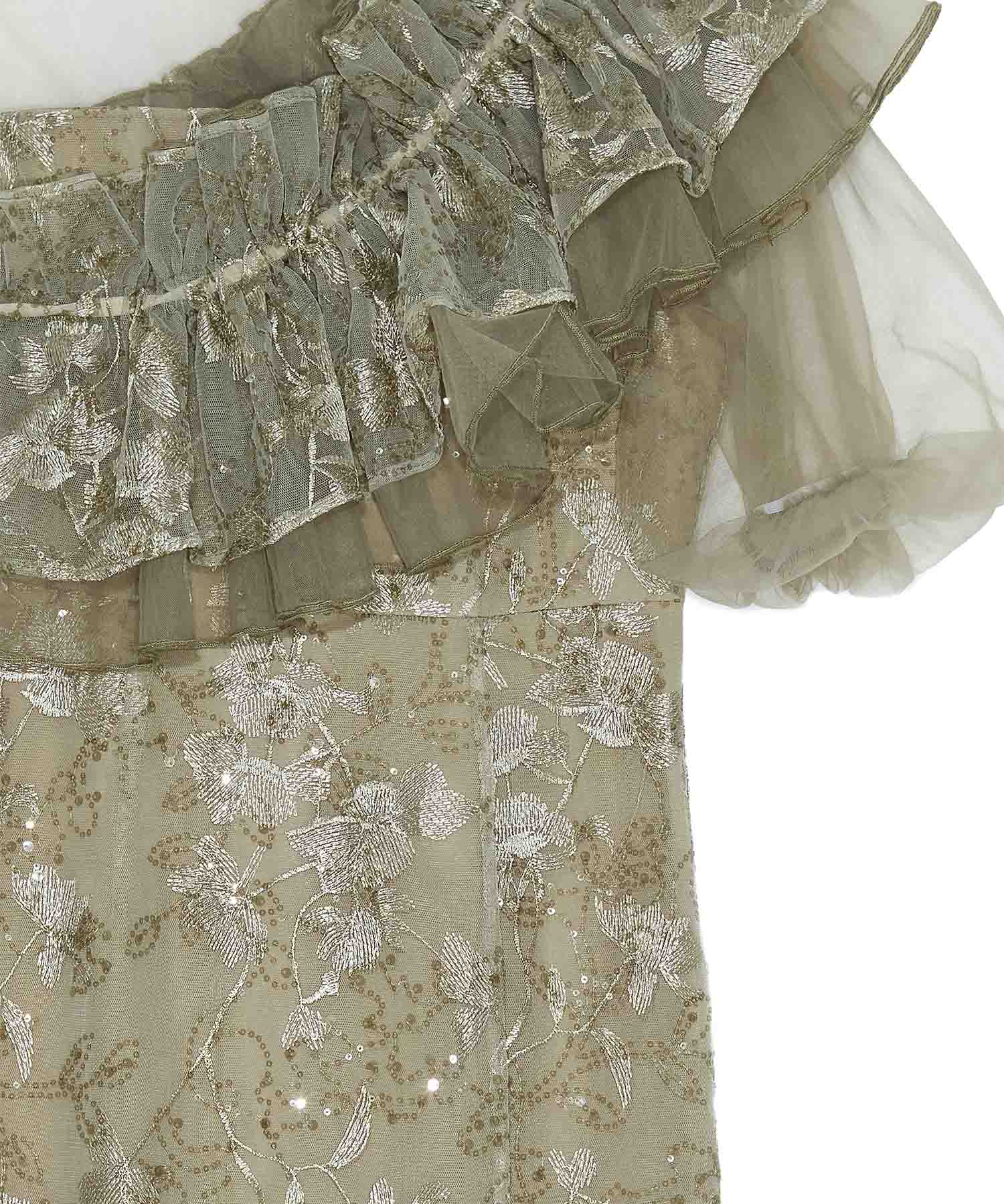 【一部当日発送】3WAYチュールラッフルフラワースパンコールIラインワンピースドレス