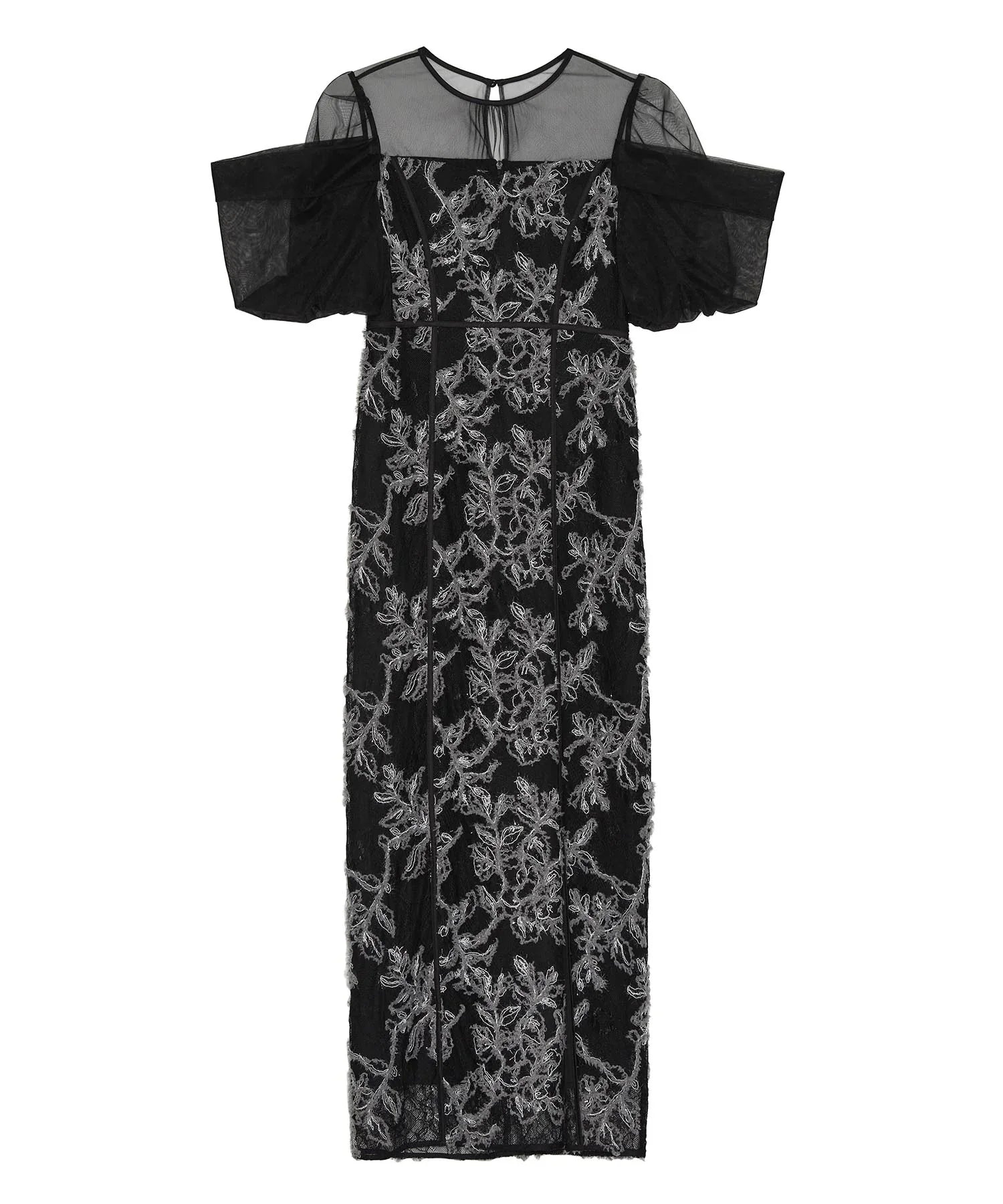 【当日発送】ラメシャギーフラワーシアースリーブＩラインワンピースドレス