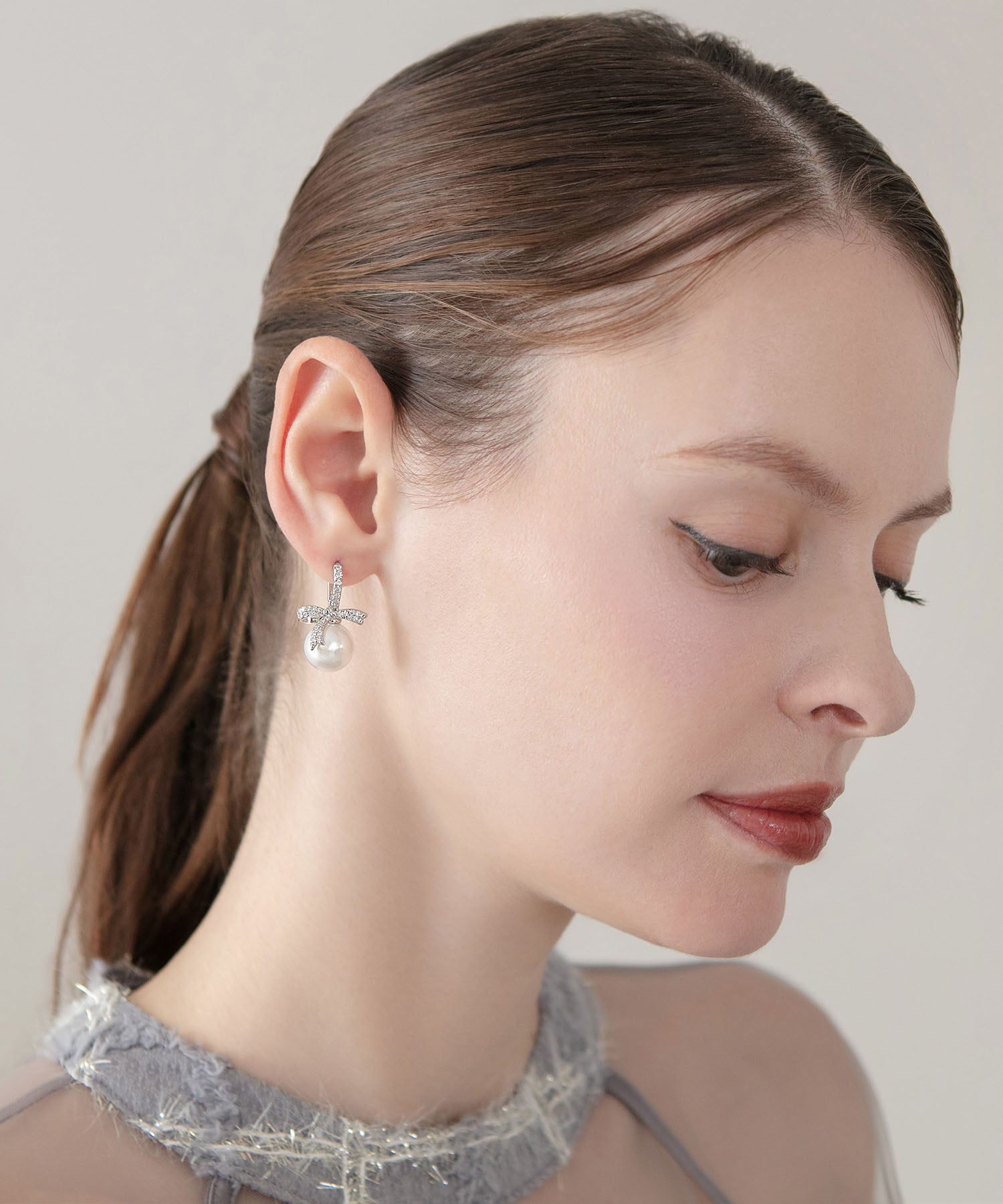 【当日発送】ビジューリボンパールピアス