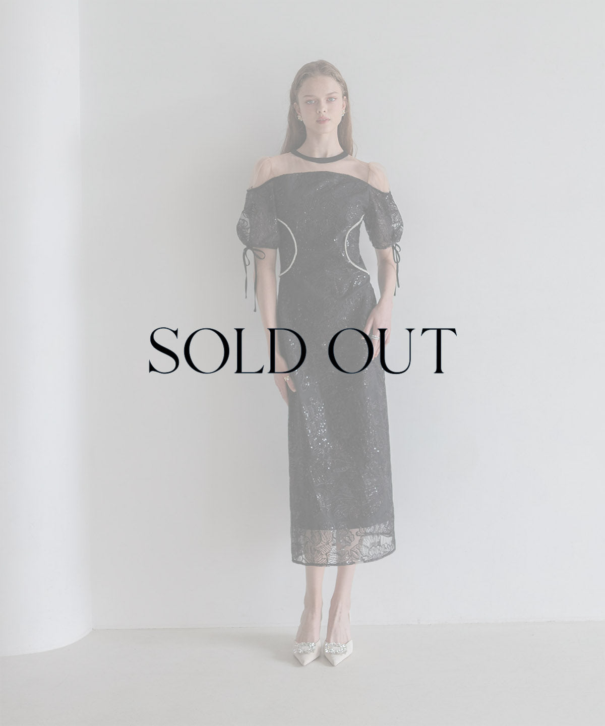 【SOLD OUT】スパンコールウエストデザインIラインワンピースドレス