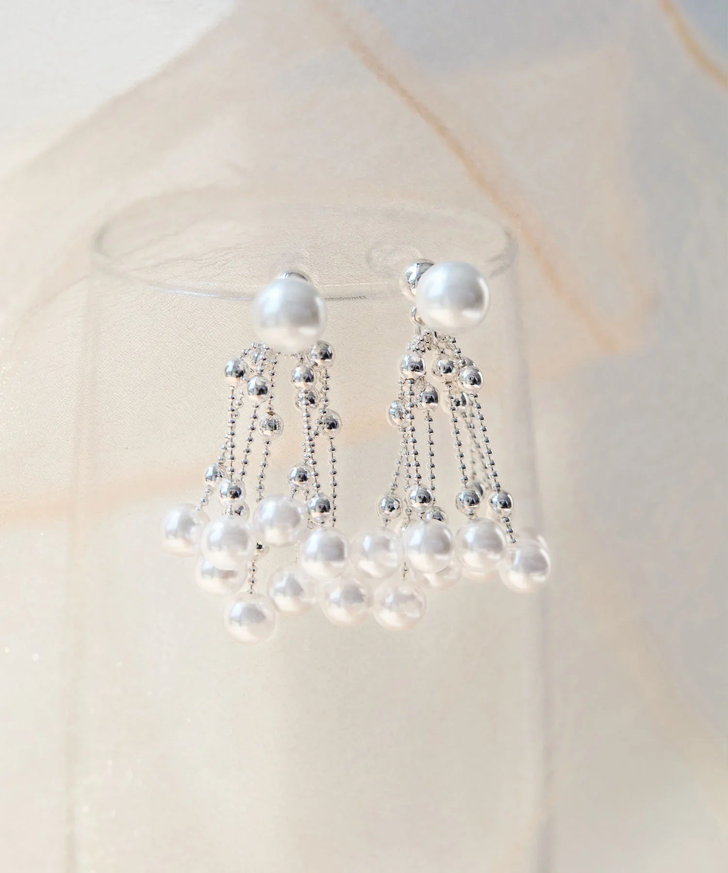 【当日発送】シルバーボールチェーンパールドロップピアス