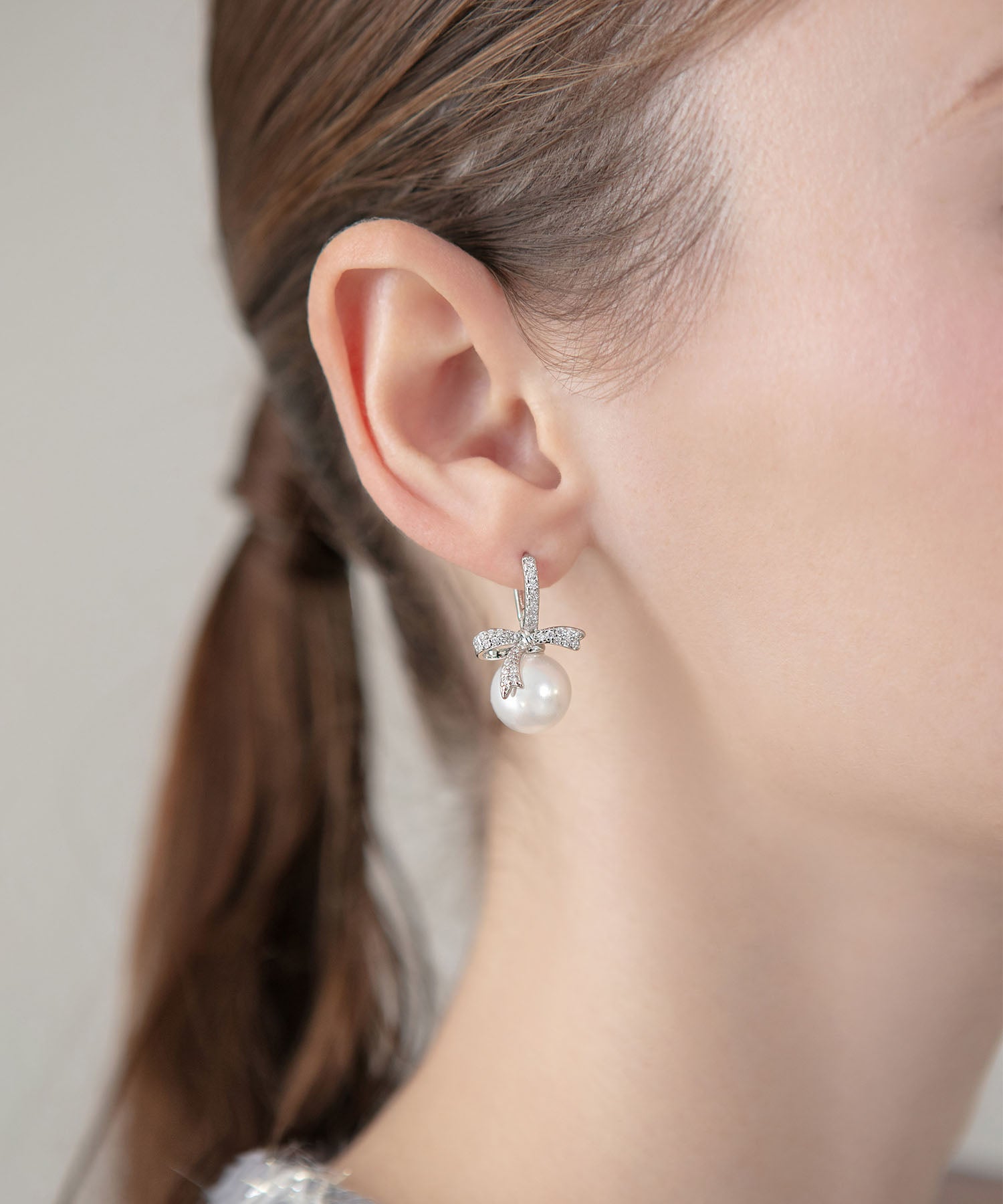 【当日発送】ビジューリボンパールピアス