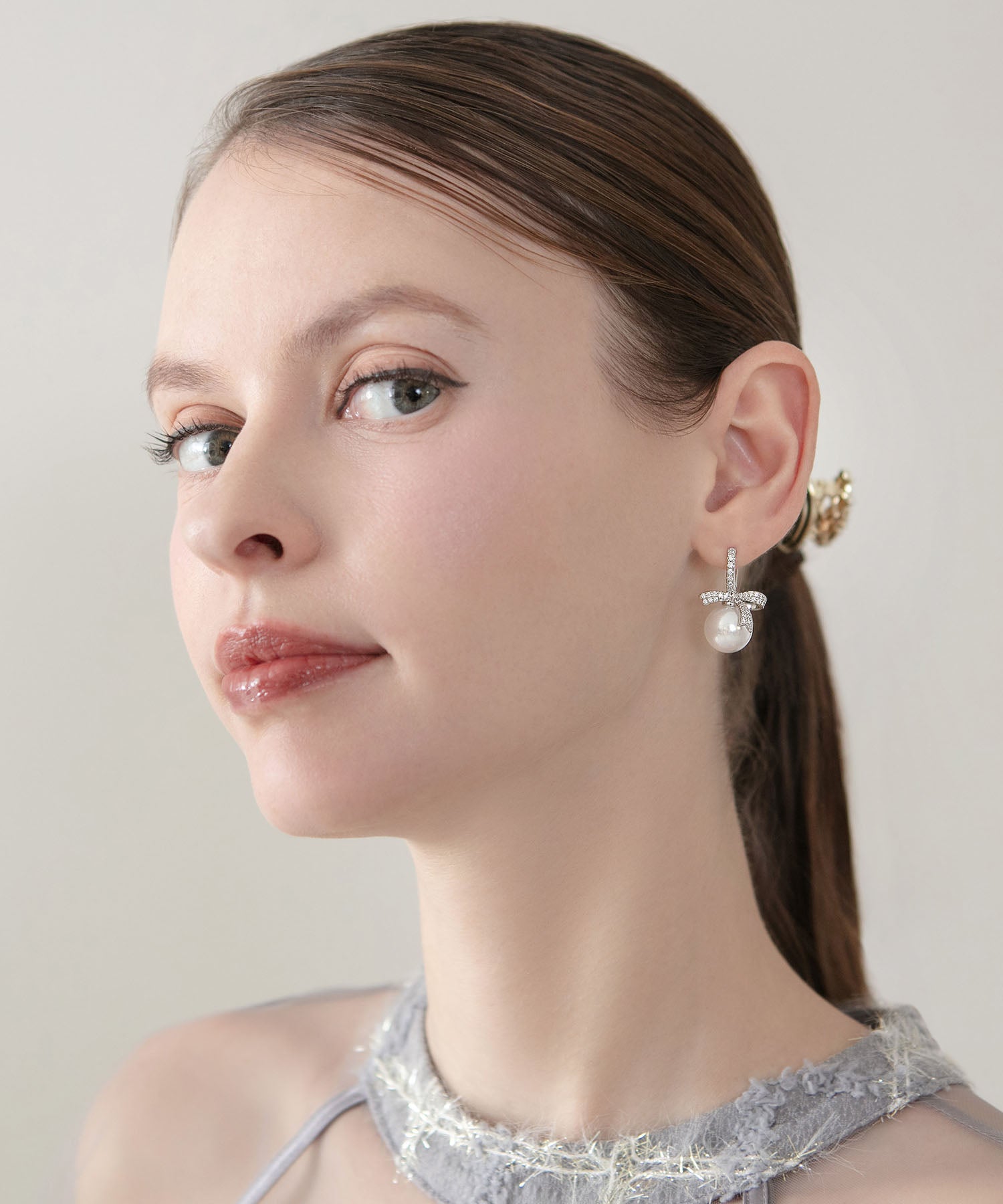 【当日発送】ビジューリボンパールピアス